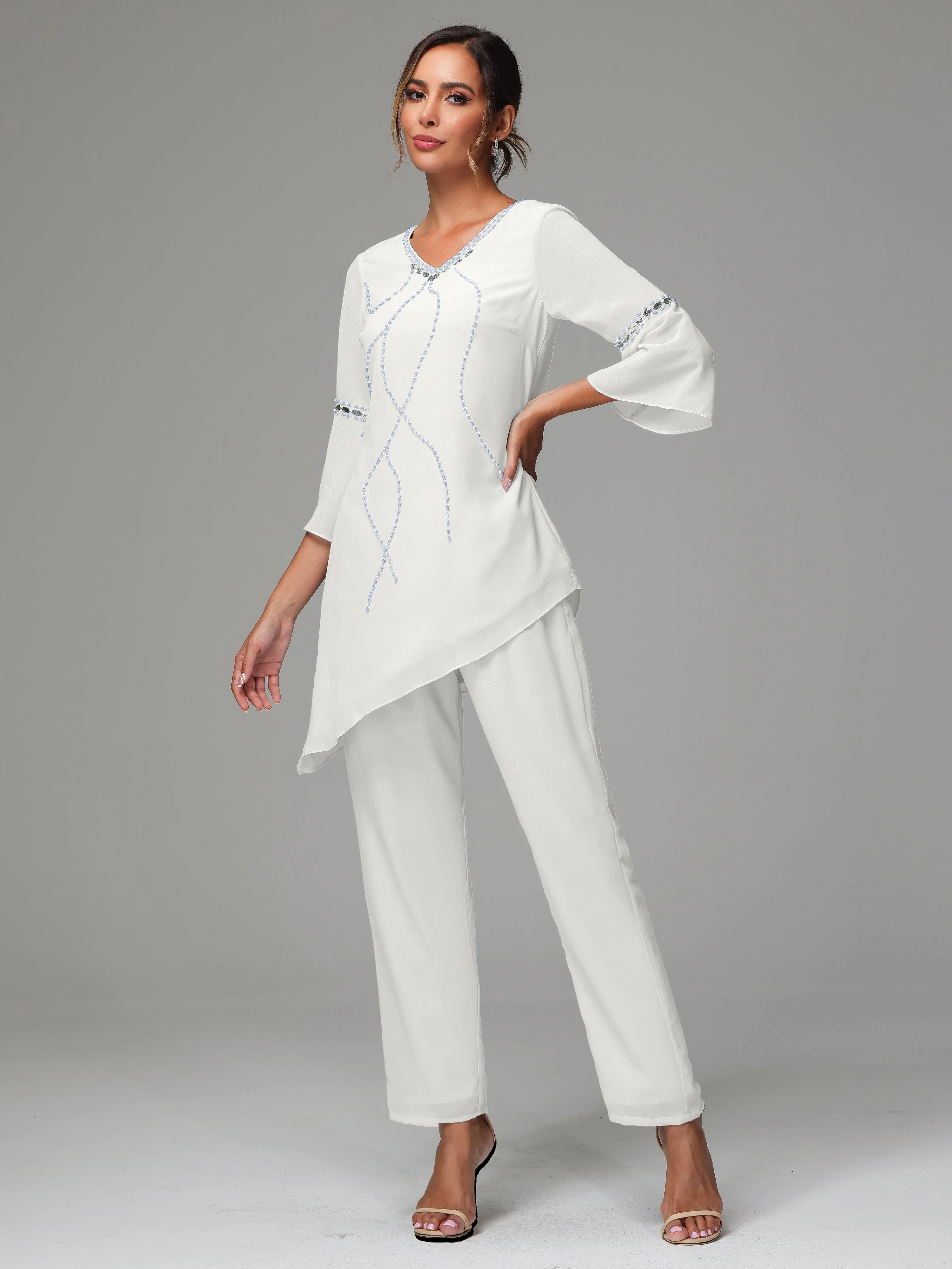 2 Pieces  Chiffon  Mother Of The Bride Dress Pants Suits