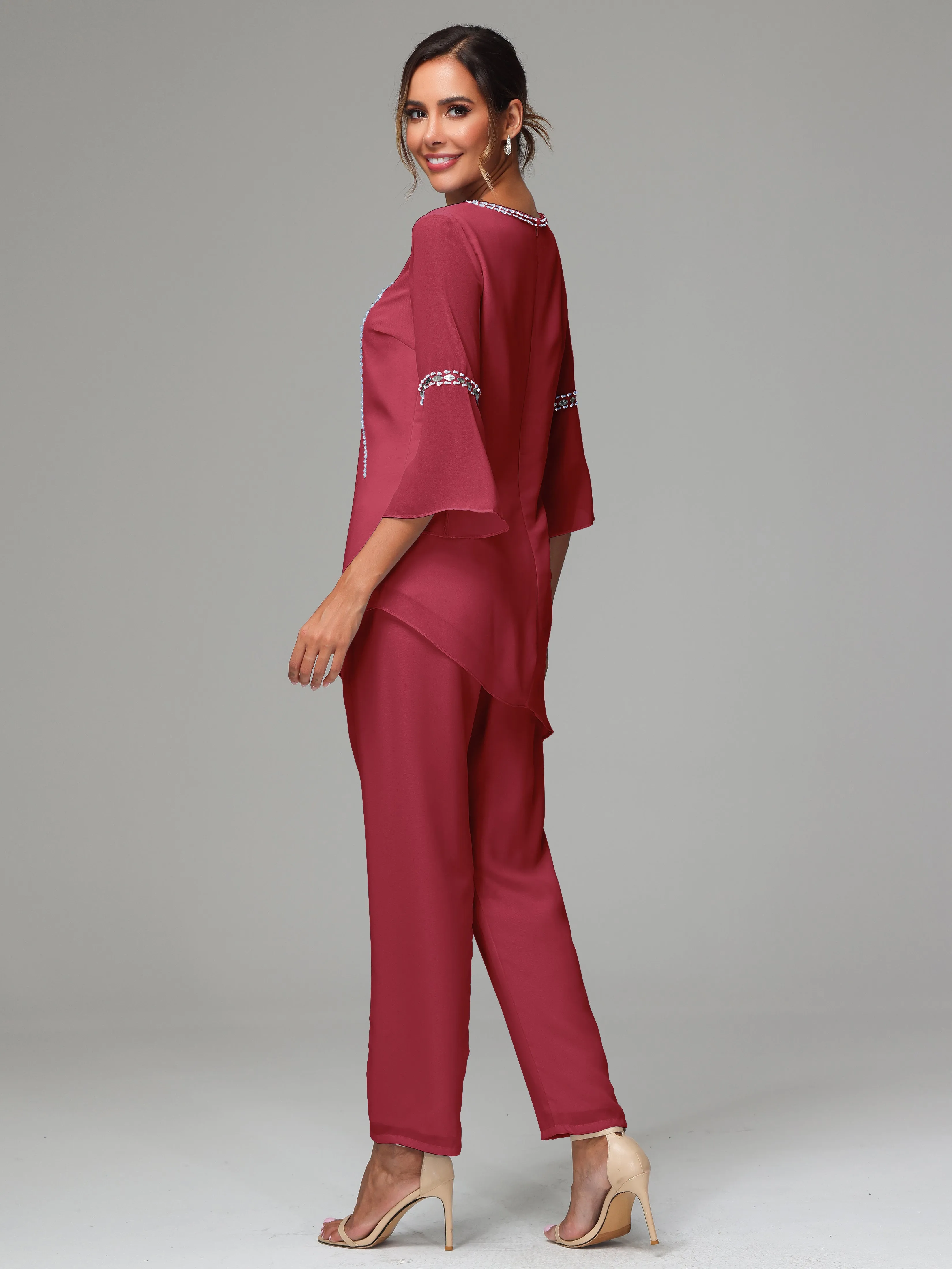 2 Pieces  Chiffon  Mother Of The Bride Dress Pants Suits
