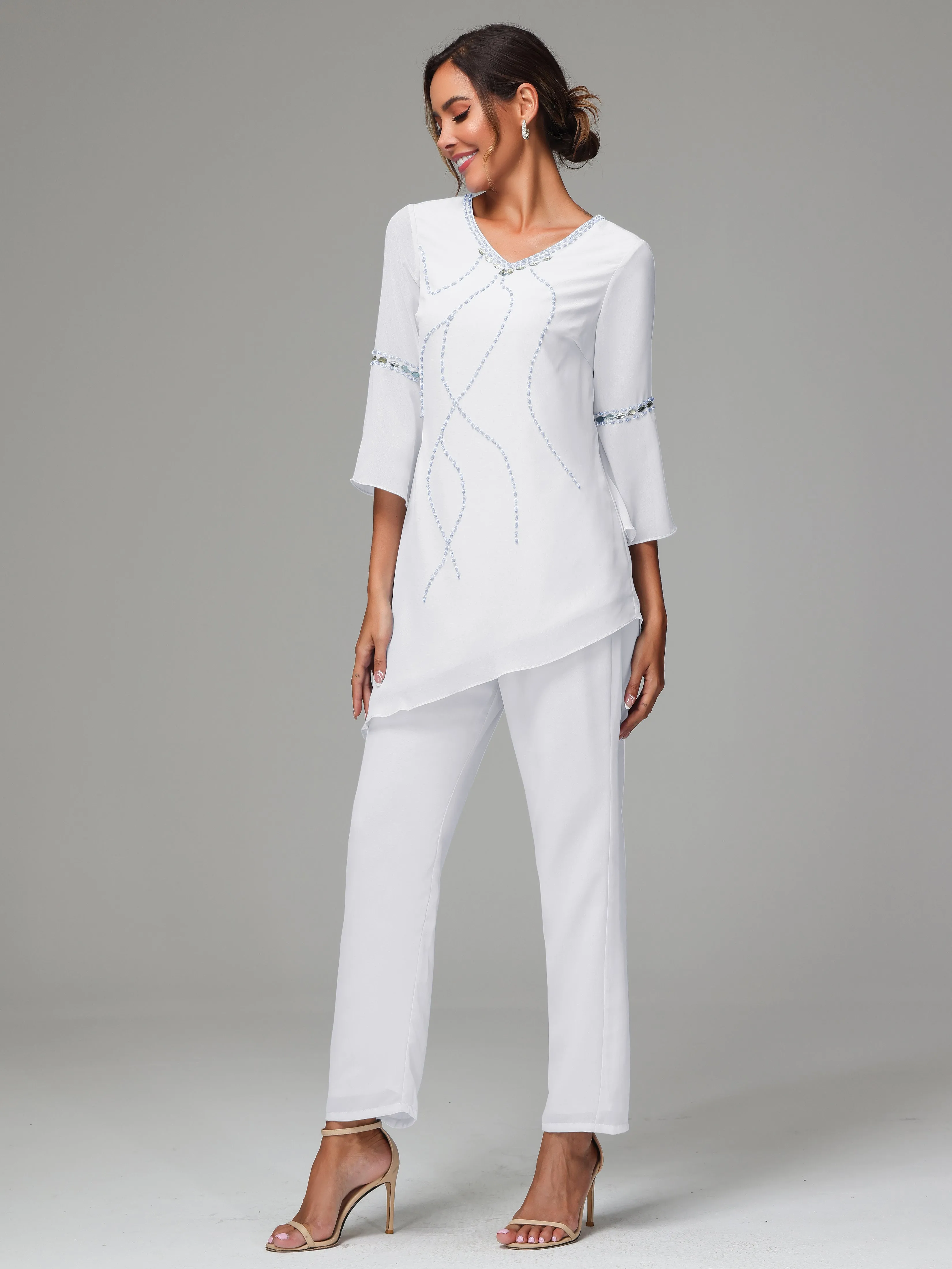 2 Pieces  Chiffon  Mother Of The Bride Dress Pants Suits