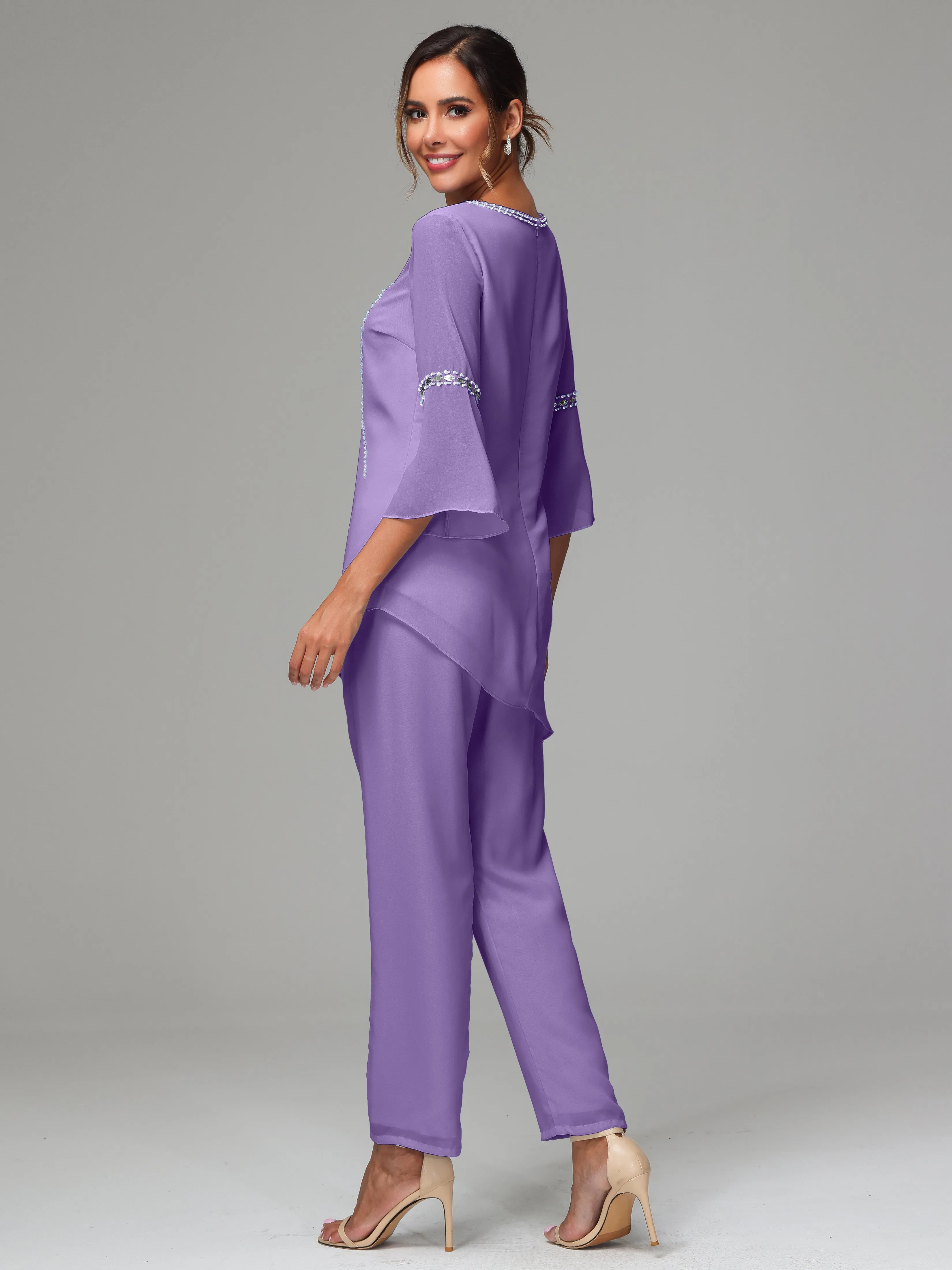 2 Pieces  Chiffon  Mother Of The Bride Dress Pants Suits