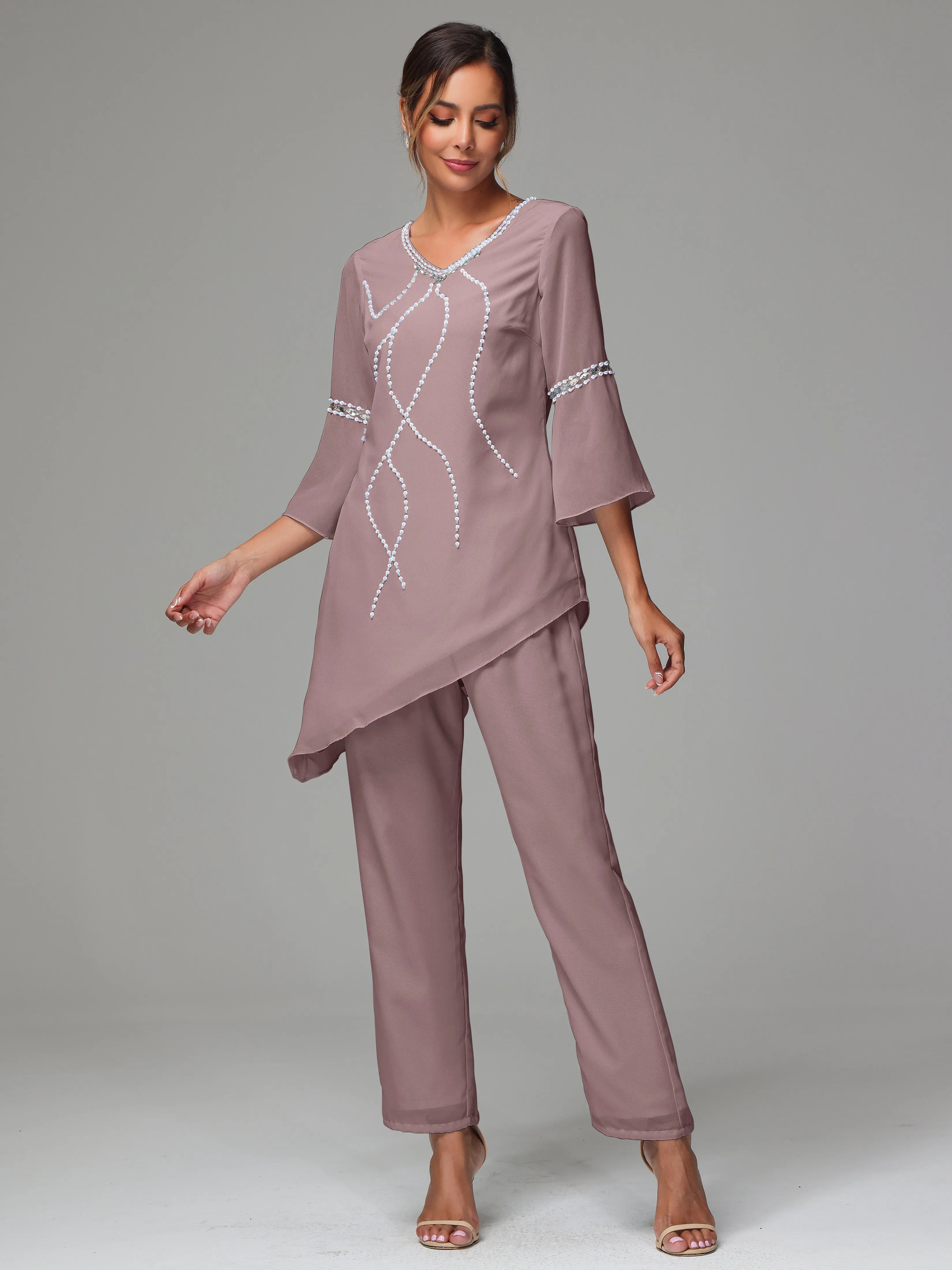 2 Pieces  Chiffon  Mother Of The Bride Dress Pants Suits