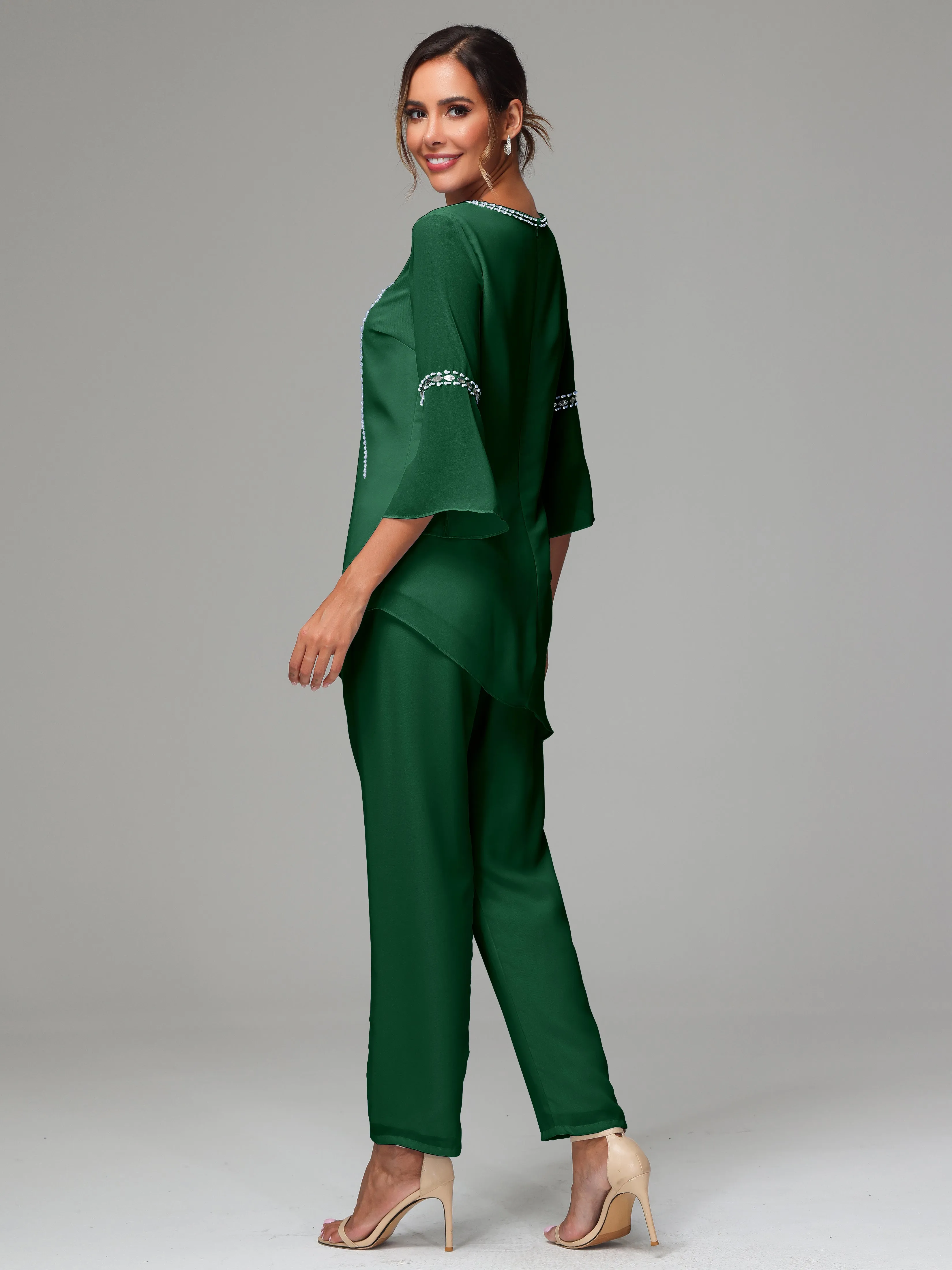 2 Pieces  Chiffon  Mother Of The Bride Dress Pants Suits