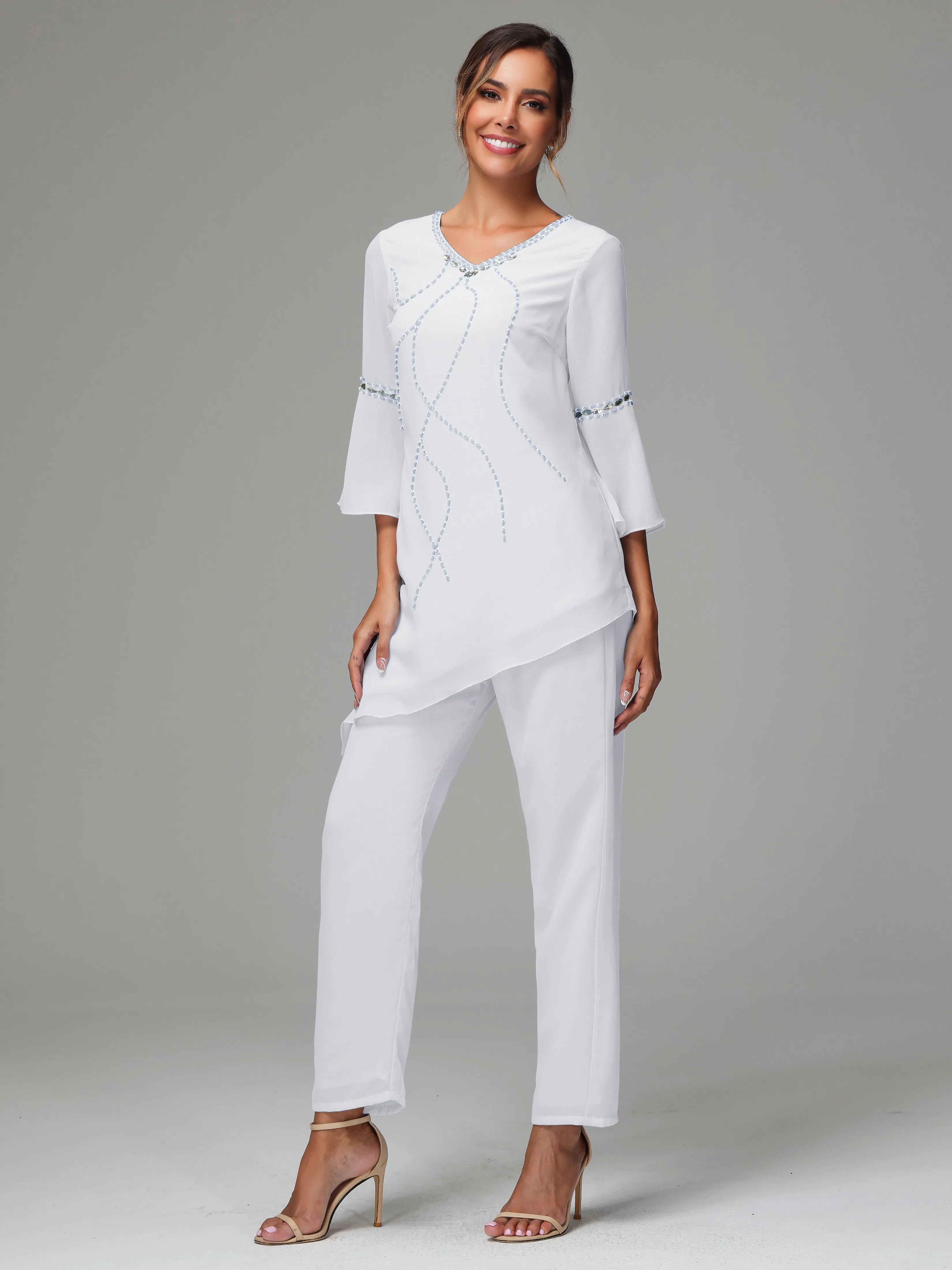2 Pieces  Chiffon  Mother Of The Bride Dress Pants Suits