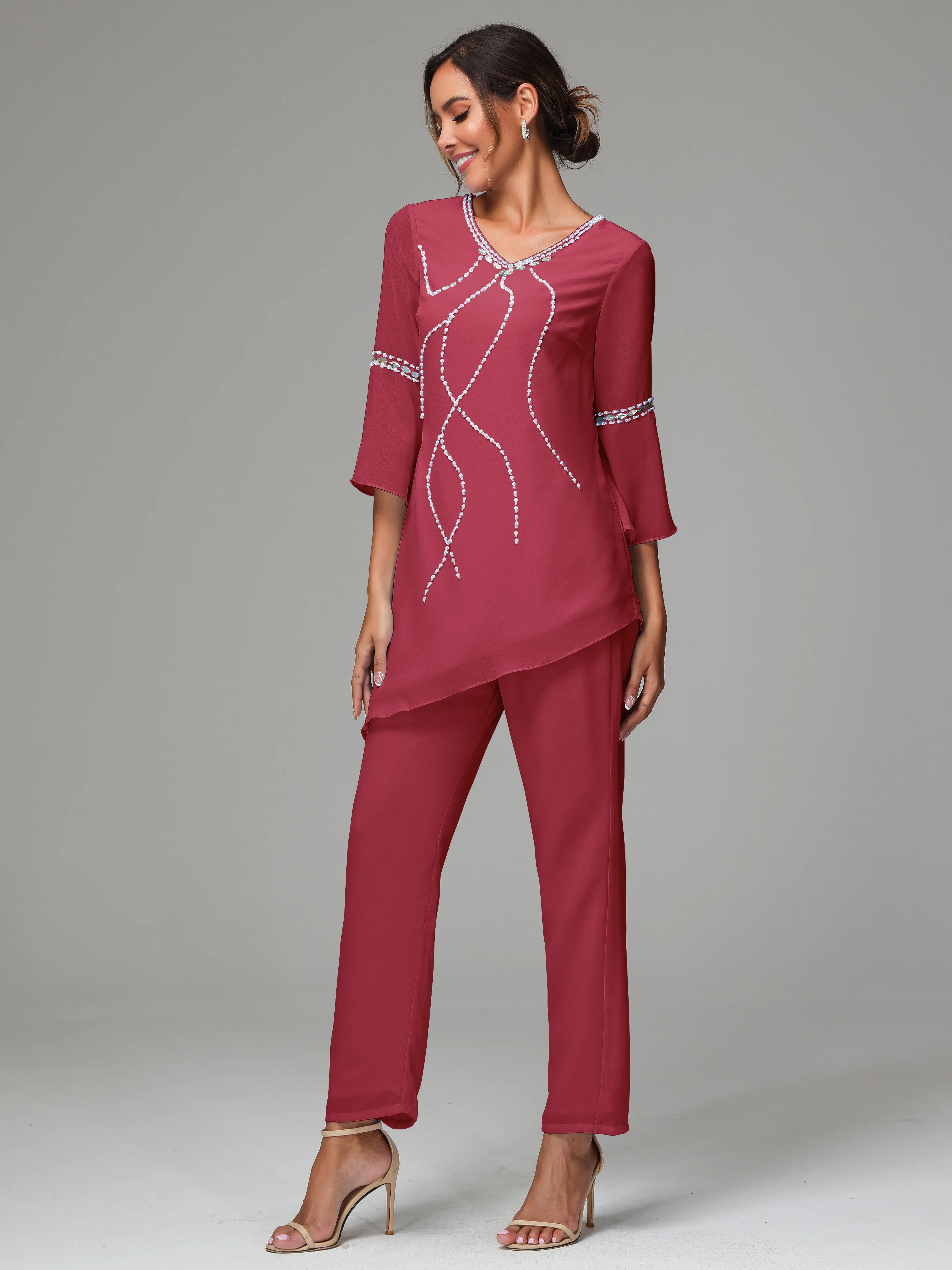 2 Pieces  Chiffon  Mother Of The Bride Dress Pants Suits