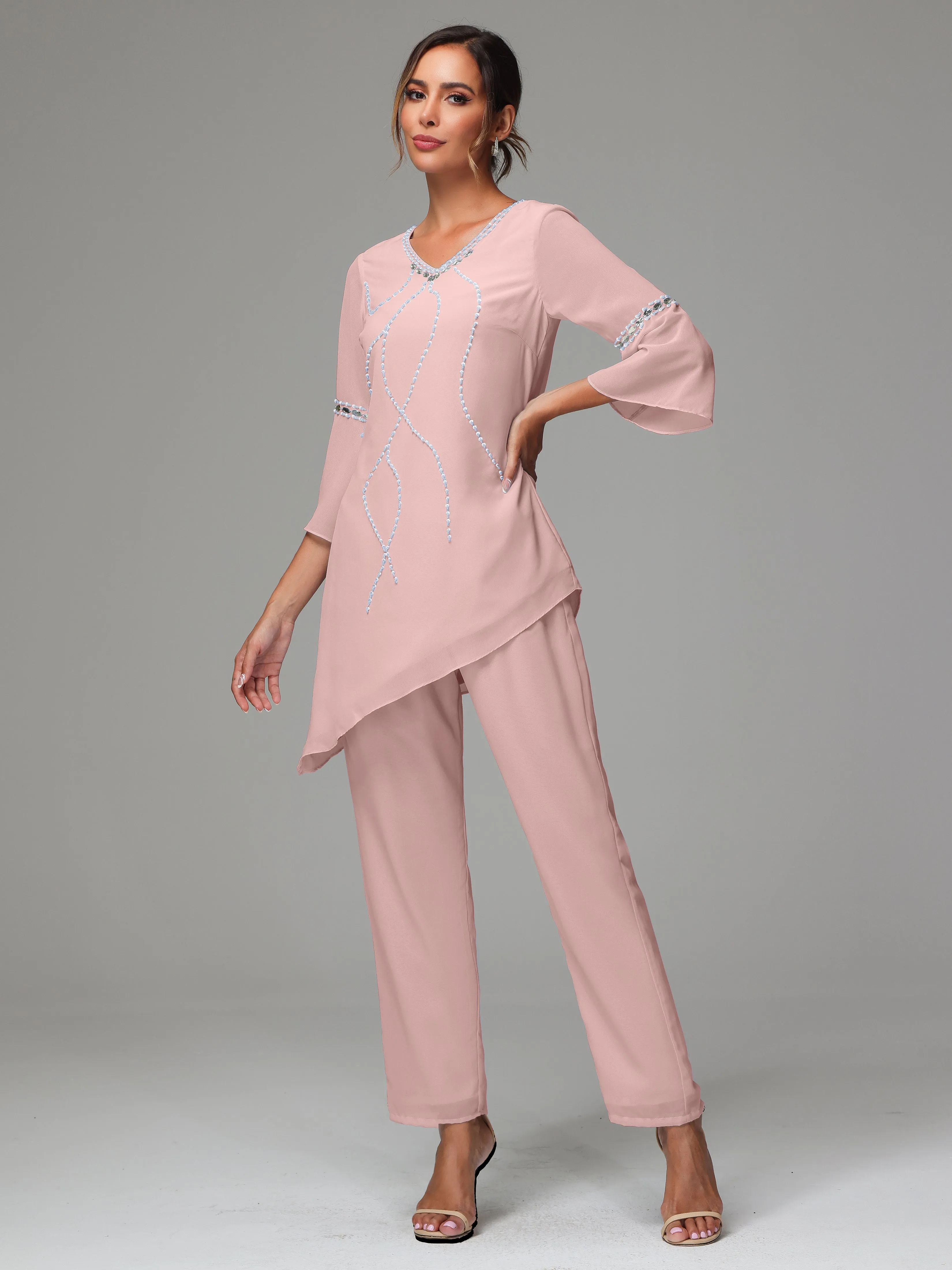 2 Pieces  Chiffon  Mother Of The Bride Dress Pants Suits