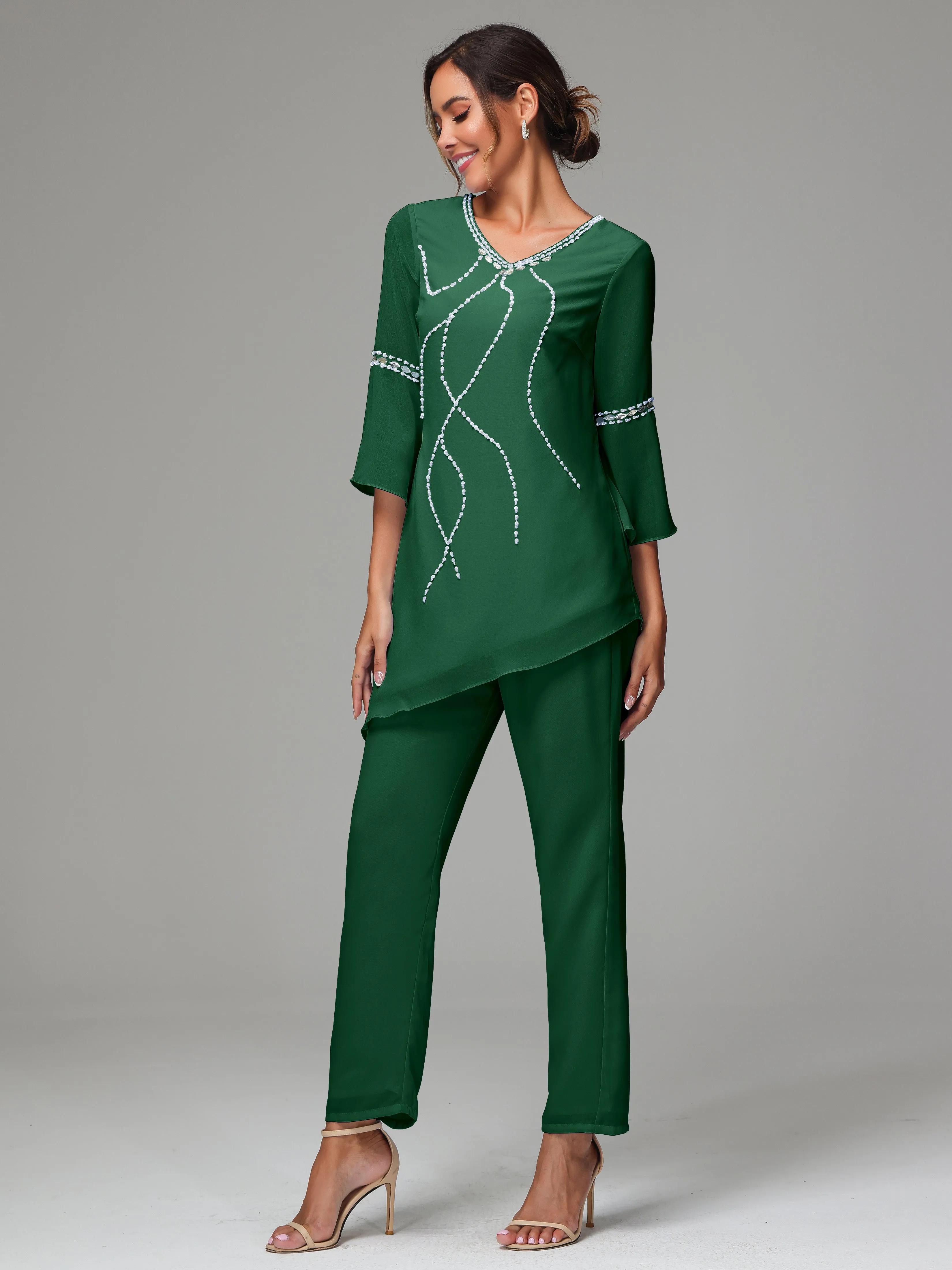 2 Pieces  Chiffon  Mother Of The Bride Dress Pants Suits