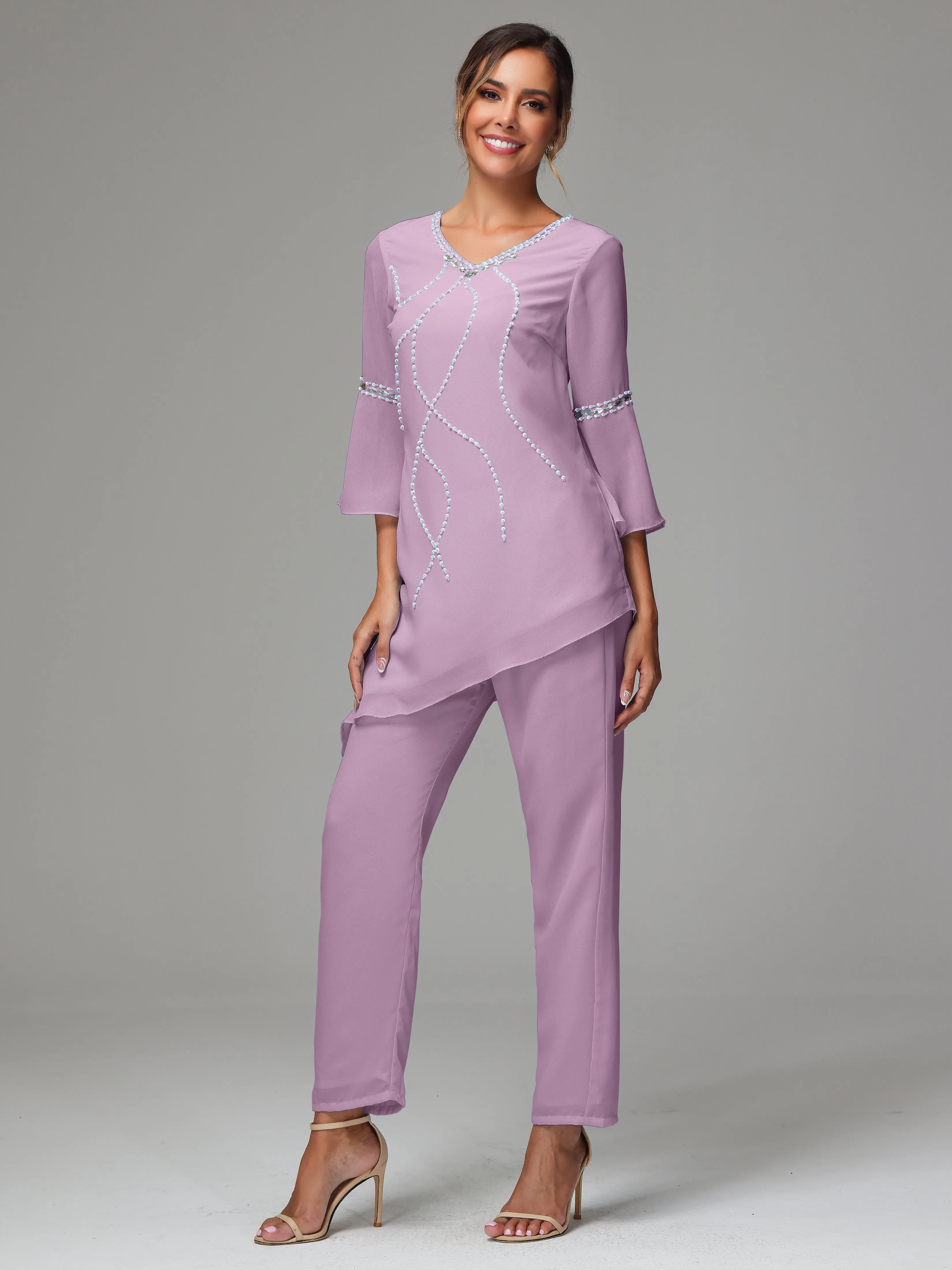 2 Pieces  Chiffon  Mother Of The Bride Dress Pants Suits