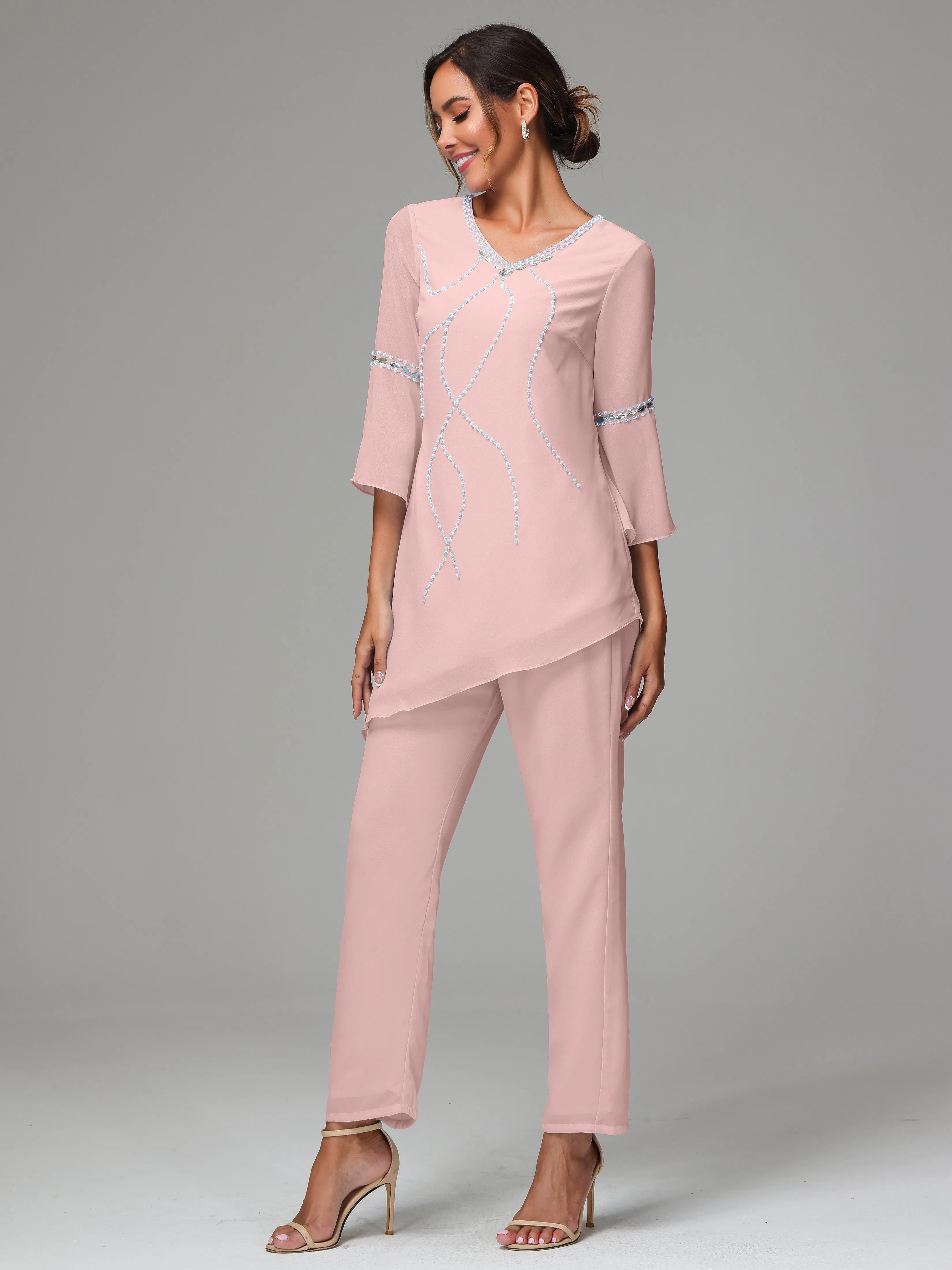 2 Pieces  Chiffon  Mother Of The Bride Dress Pants Suits