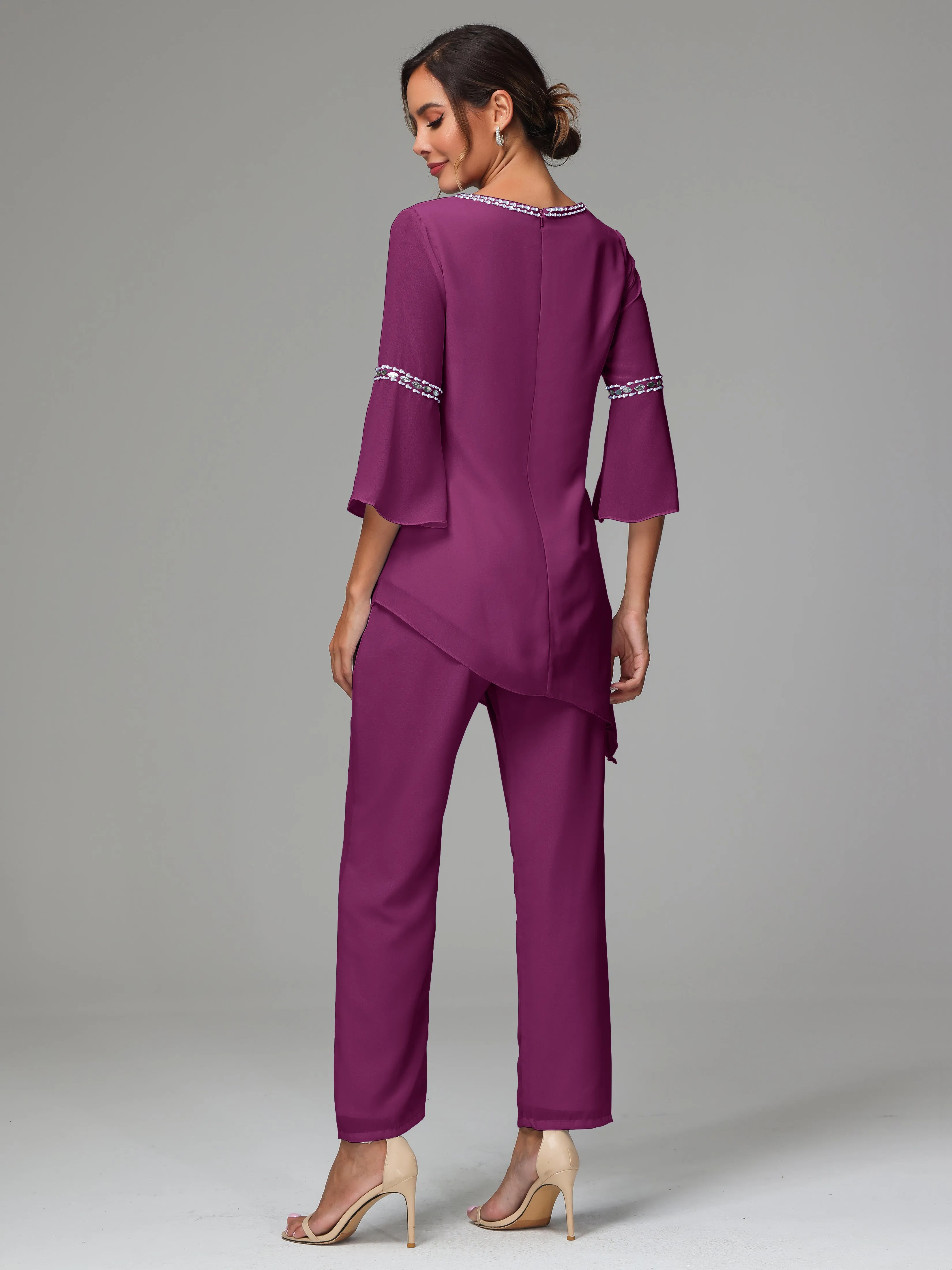 2 Pieces  Chiffon  Mother Of The Bride Dress Pants Suits