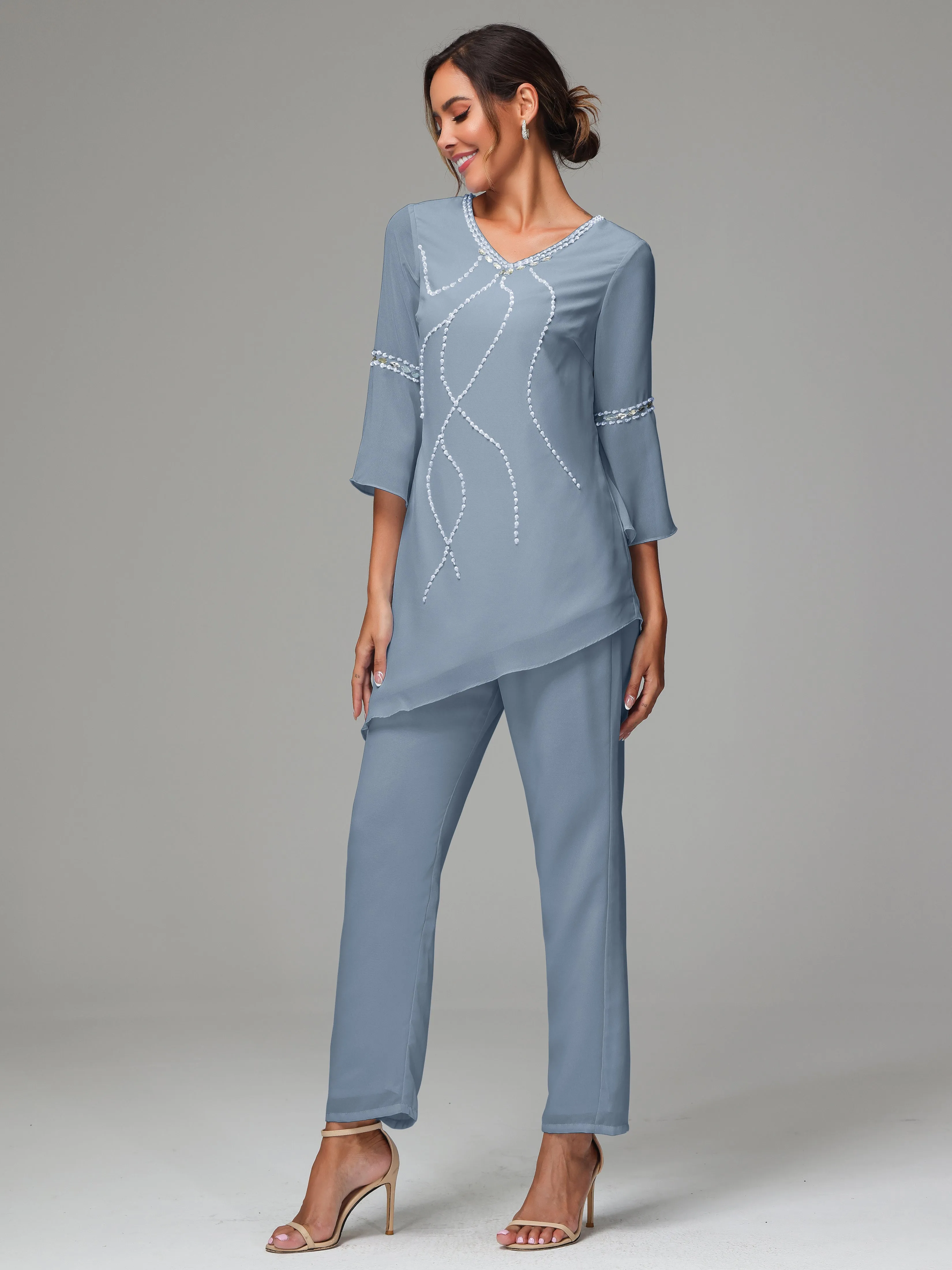 2 Pieces  Chiffon  Mother Of The Bride Dress Pants Suits