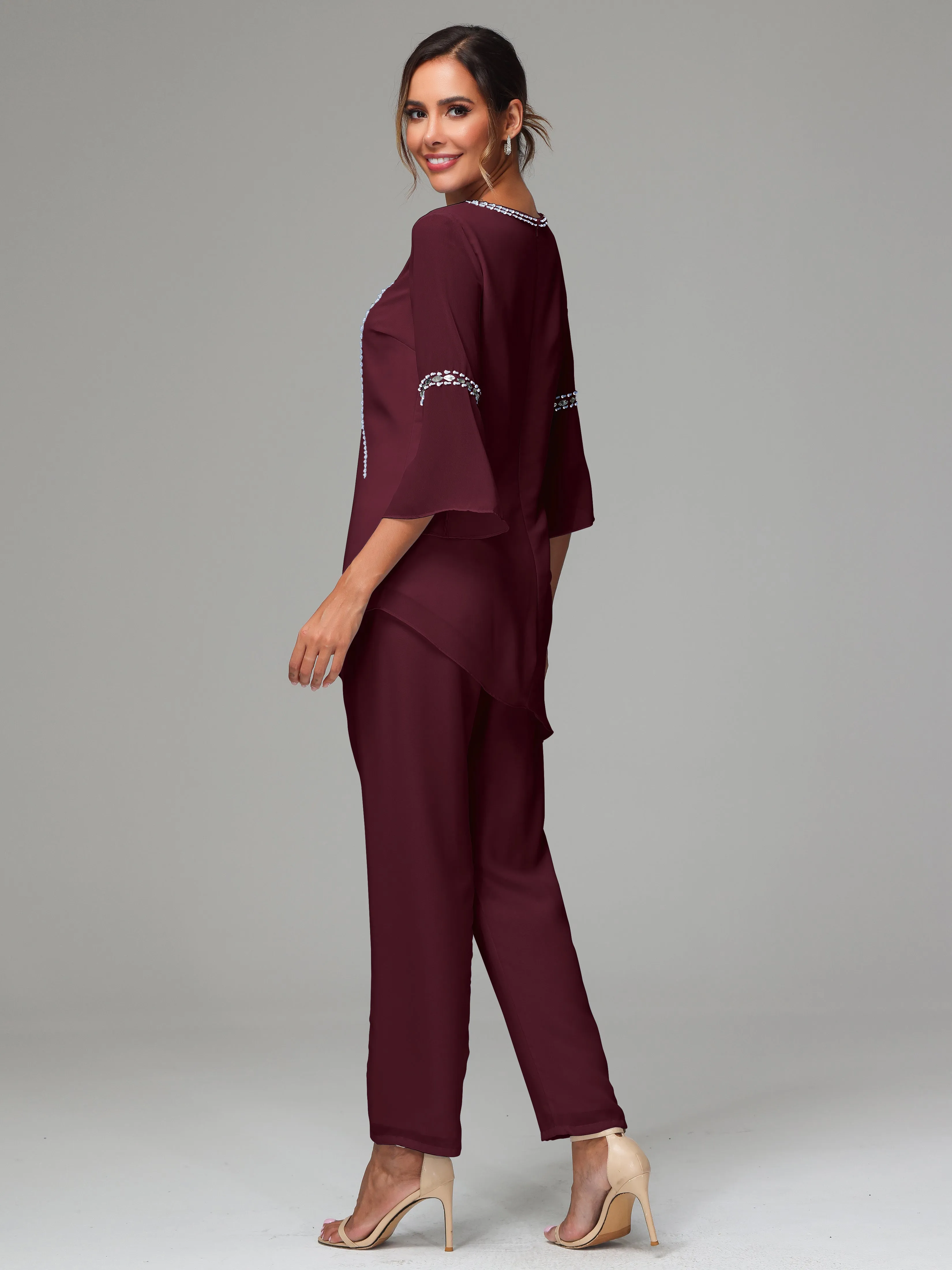 2 Pieces  Chiffon  Mother Of The Bride Dress Pants Suits