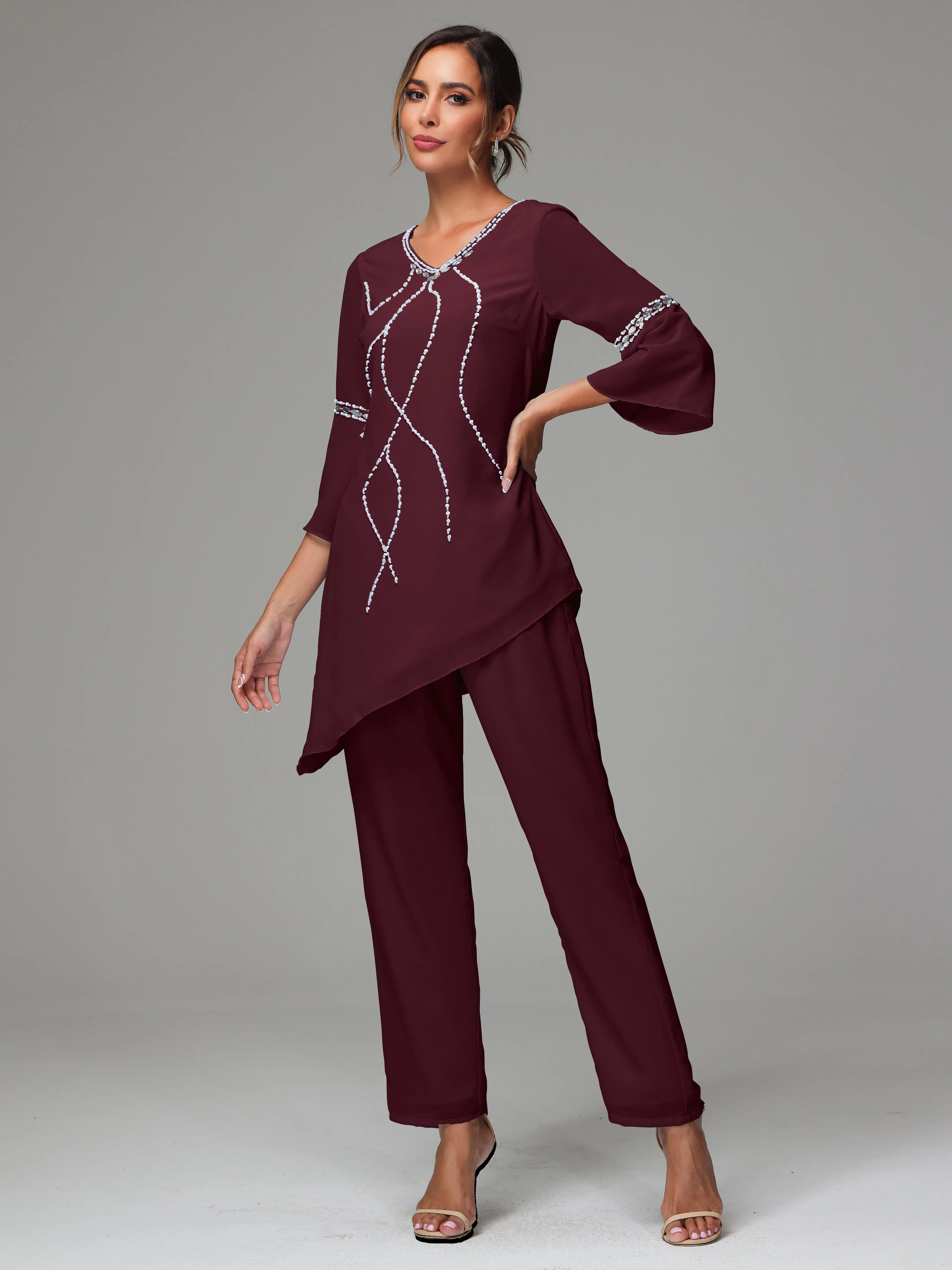 2 Pieces  Chiffon  Mother Of The Bride Dress Pants Suits
