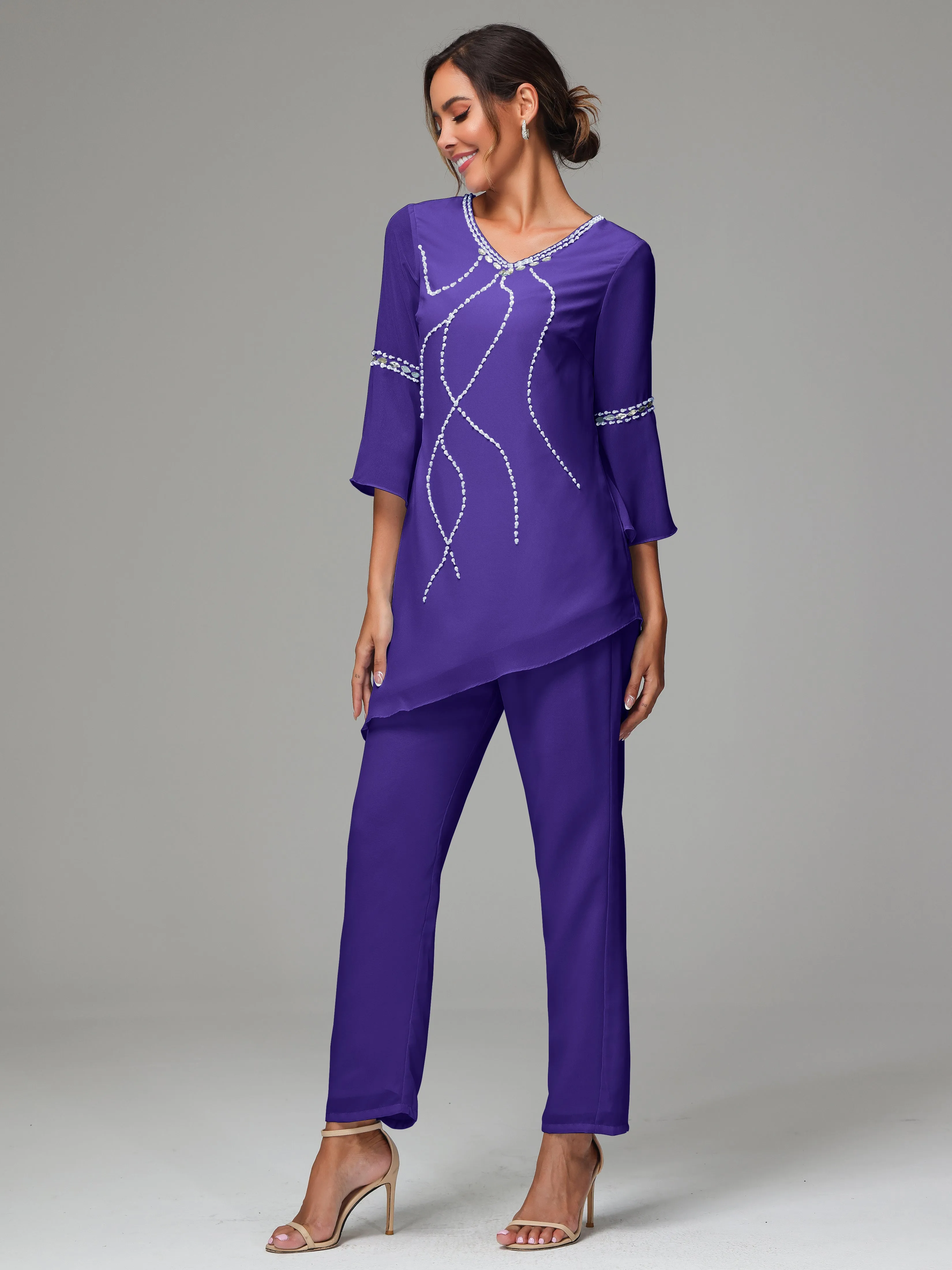 2 Pieces  Chiffon  Mother Of The Bride Dress Pants Suits