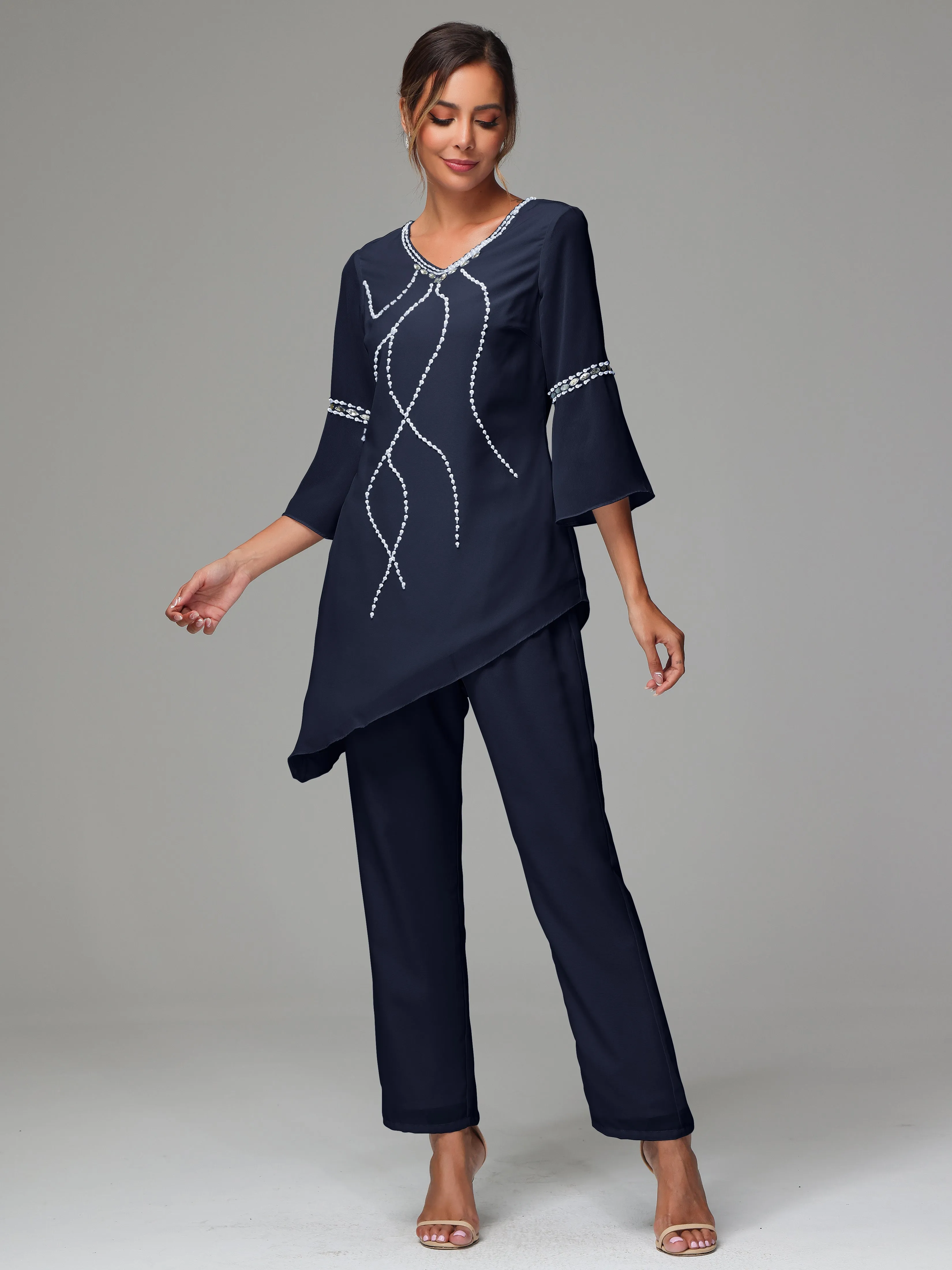 2 Pieces  Chiffon  Mother Of The Bride Dress Pants Suits