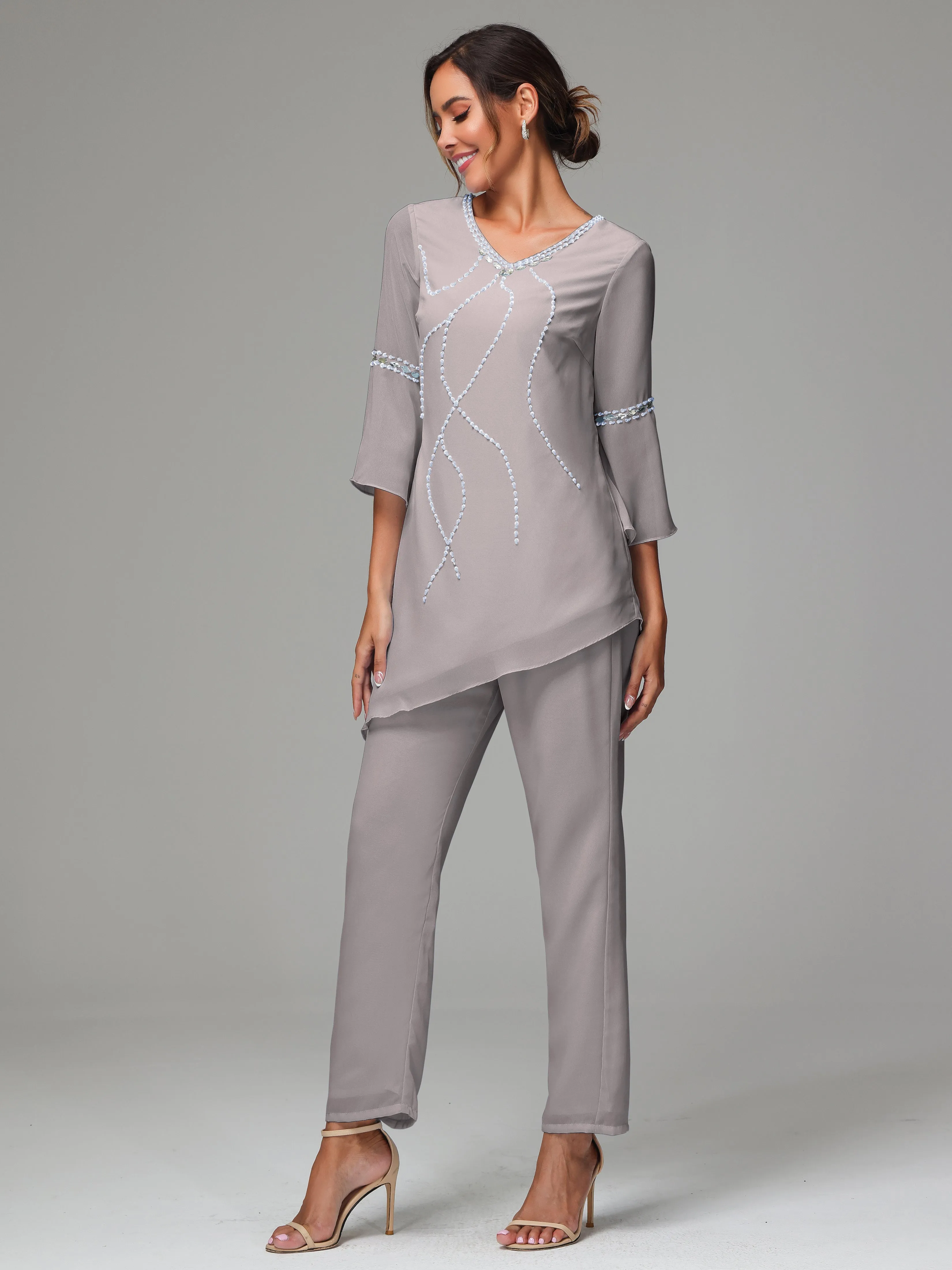 2 Pieces  Chiffon  Mother Of The Bride Dress Pants Suits