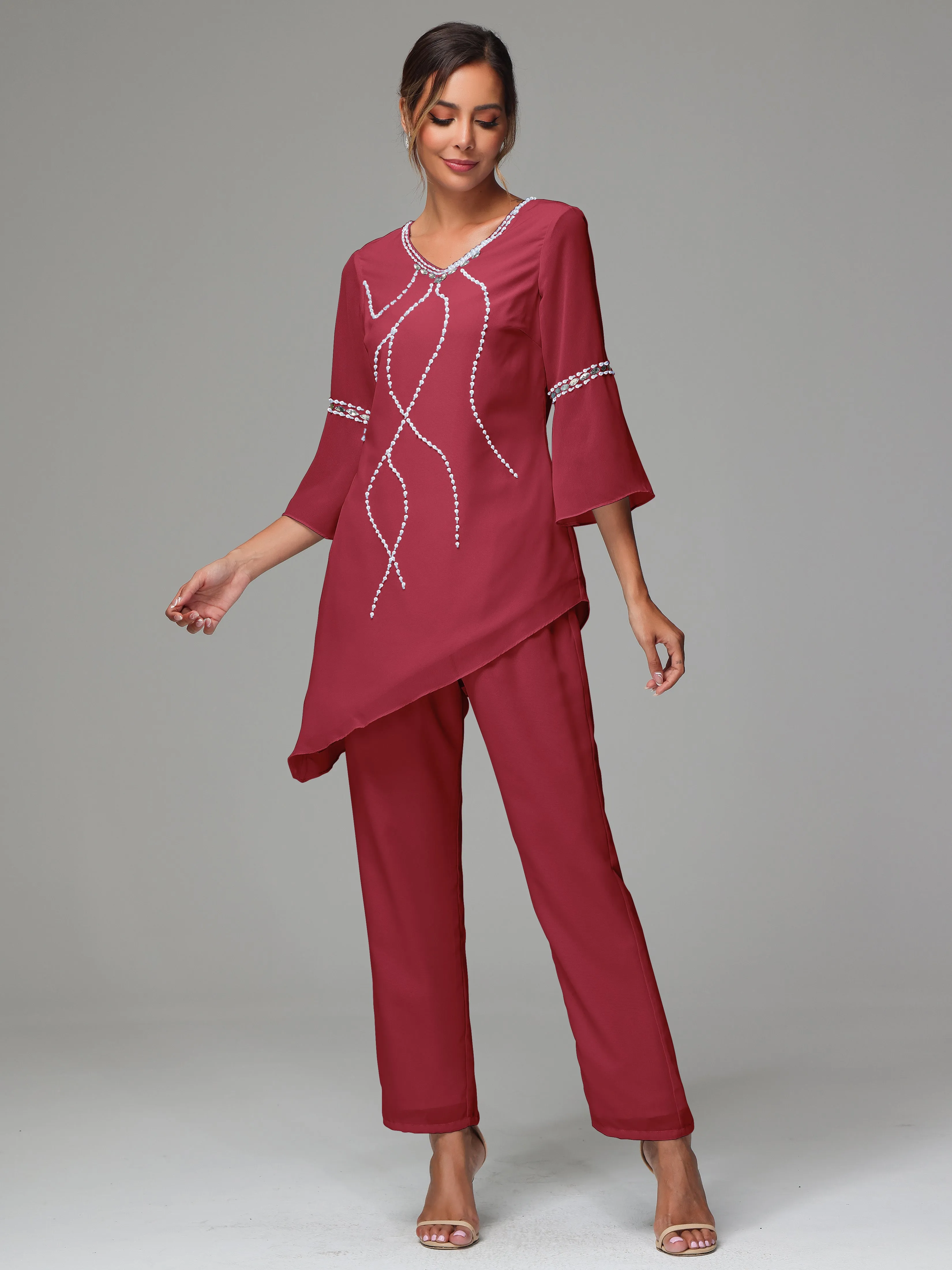 2 Pieces  Chiffon  Mother Of The Bride Dress Pants Suits