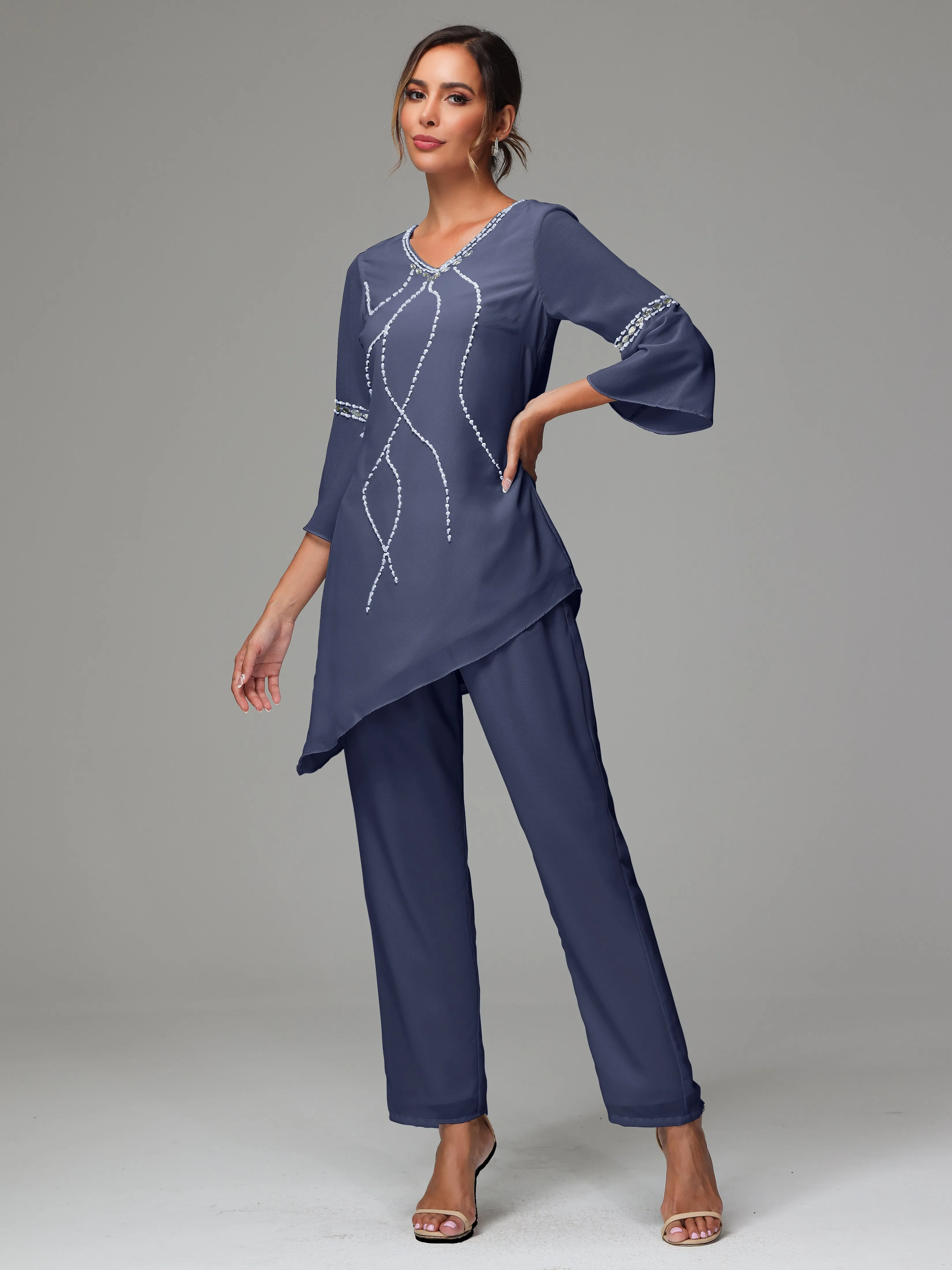 2 Pieces  Chiffon  Mother Of The Bride Dress Pants Suits