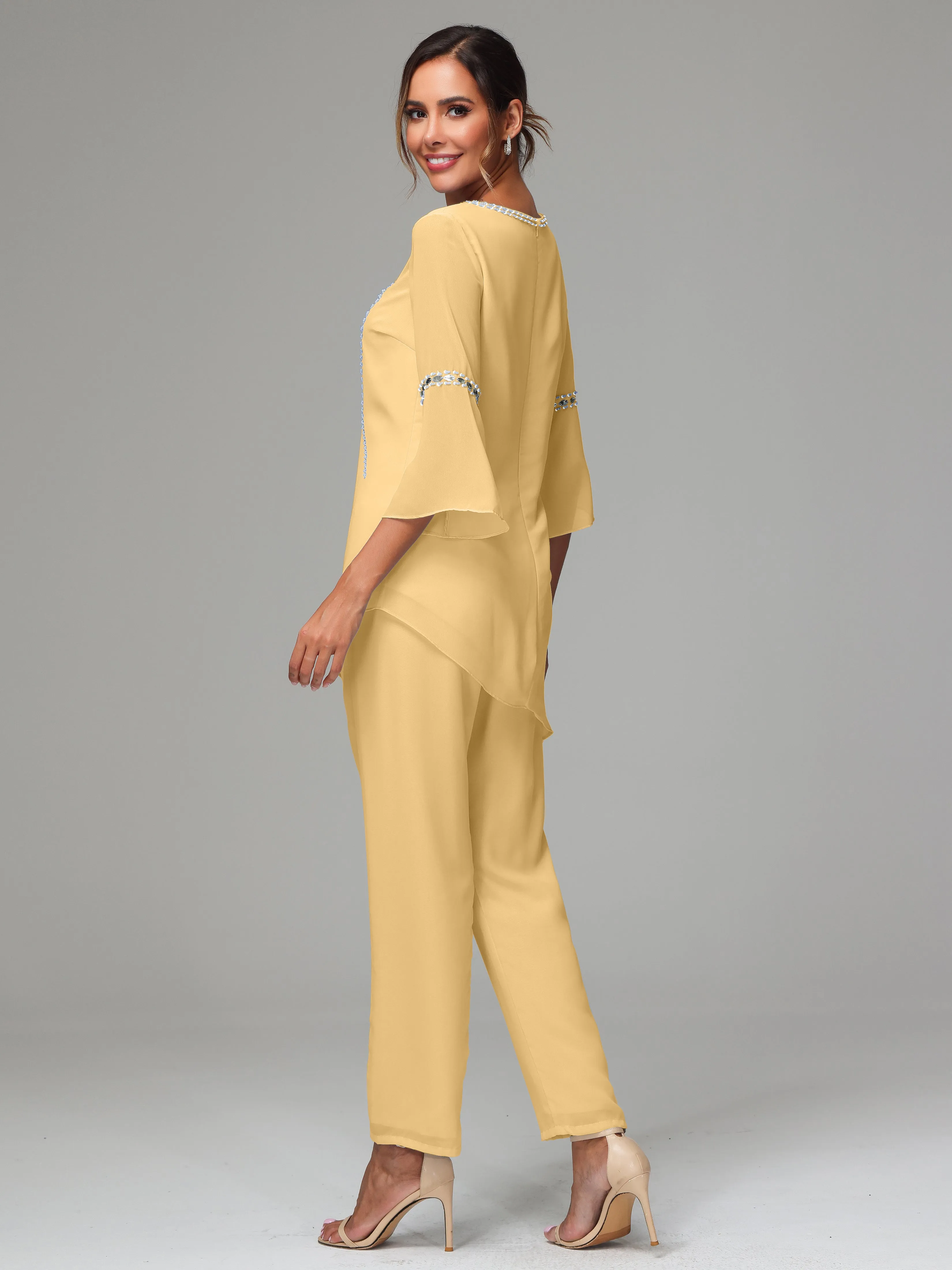 2 Pieces  Chiffon  Mother Of The Bride Dress Pants Suits