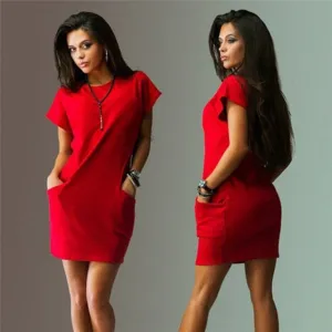 2020 Summer Dress For Women Short Sleeve O Neck Dress Pocket Loose Casual Female Dress Office Lady Work Dress Plus Size