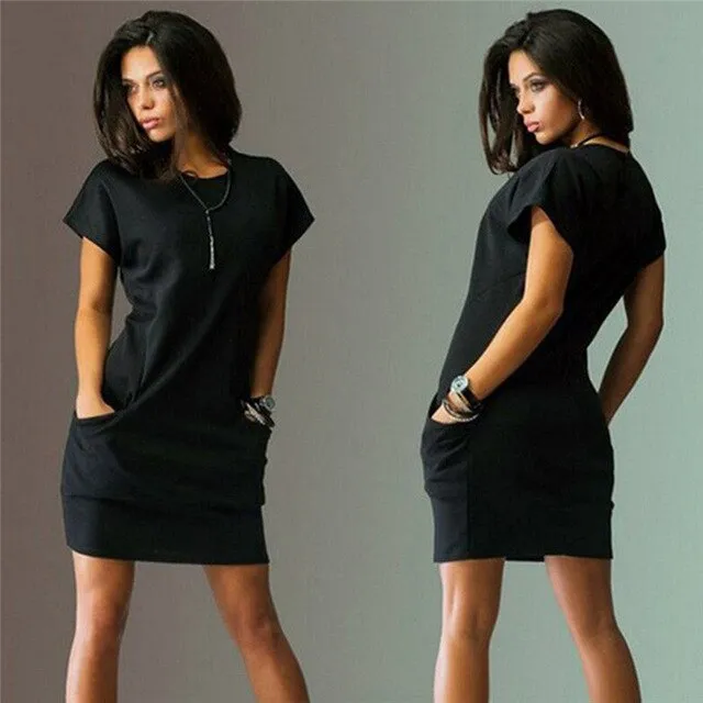 2020 Summer Dress For Women Short Sleeve O Neck Dress Pocket Loose Casual Female Dress Office Lady Work Dress Plus Size