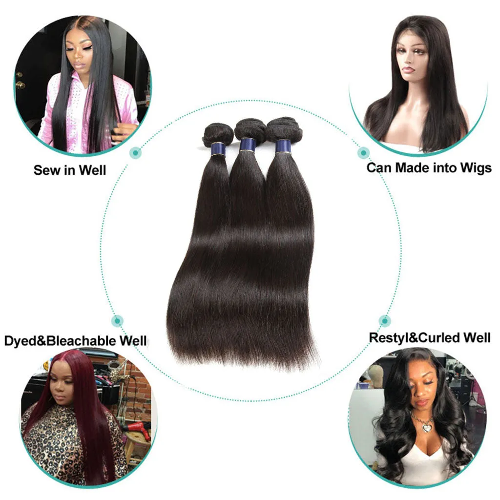 3 Bundles 9A Straight 100% Human Hair Bundles Natural Color