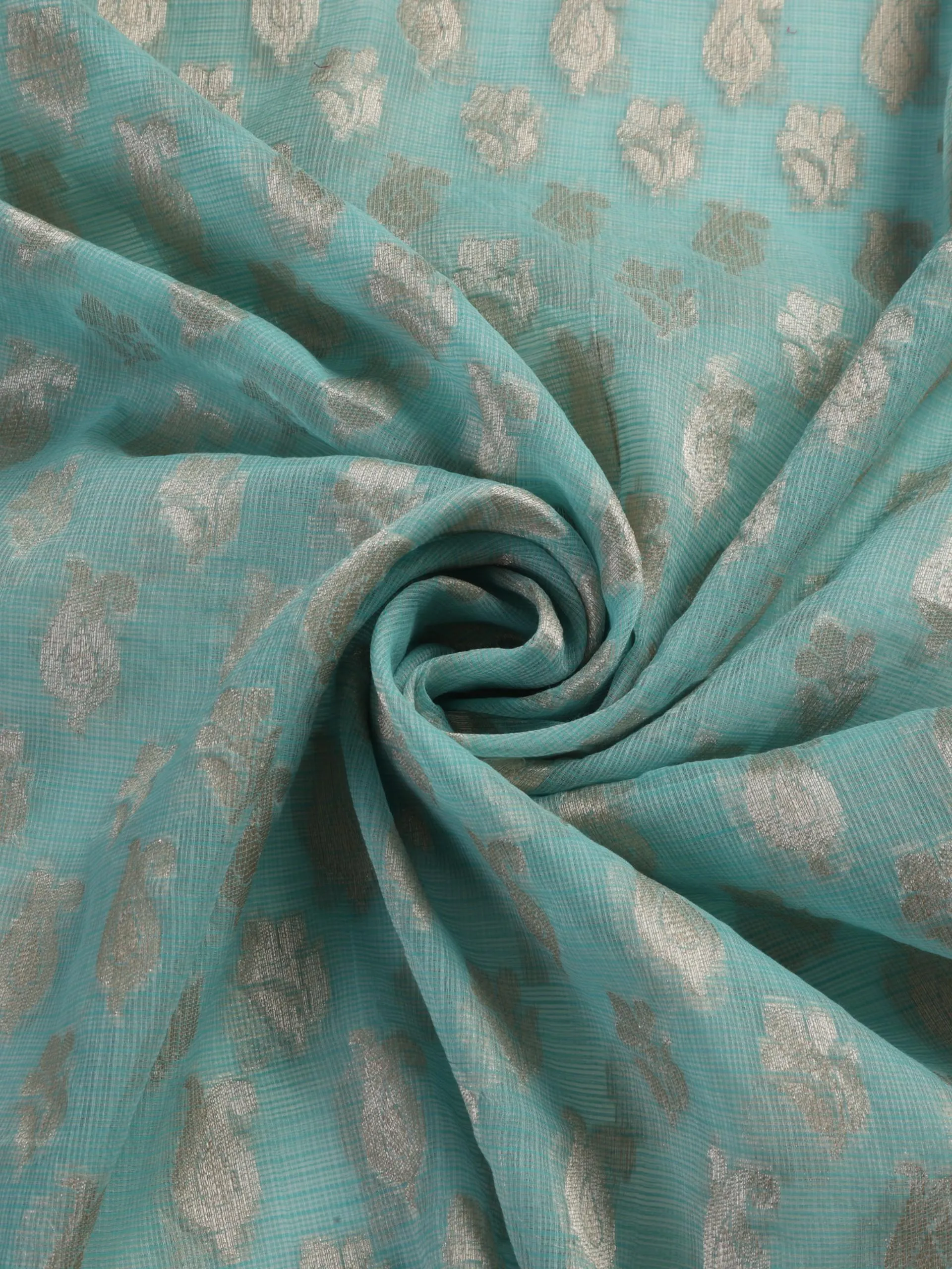 3 pc Unstitched SET -Blue Kota Chanderi Jaquard Kurta with Heavy Dupatta and Silk Pyjama
