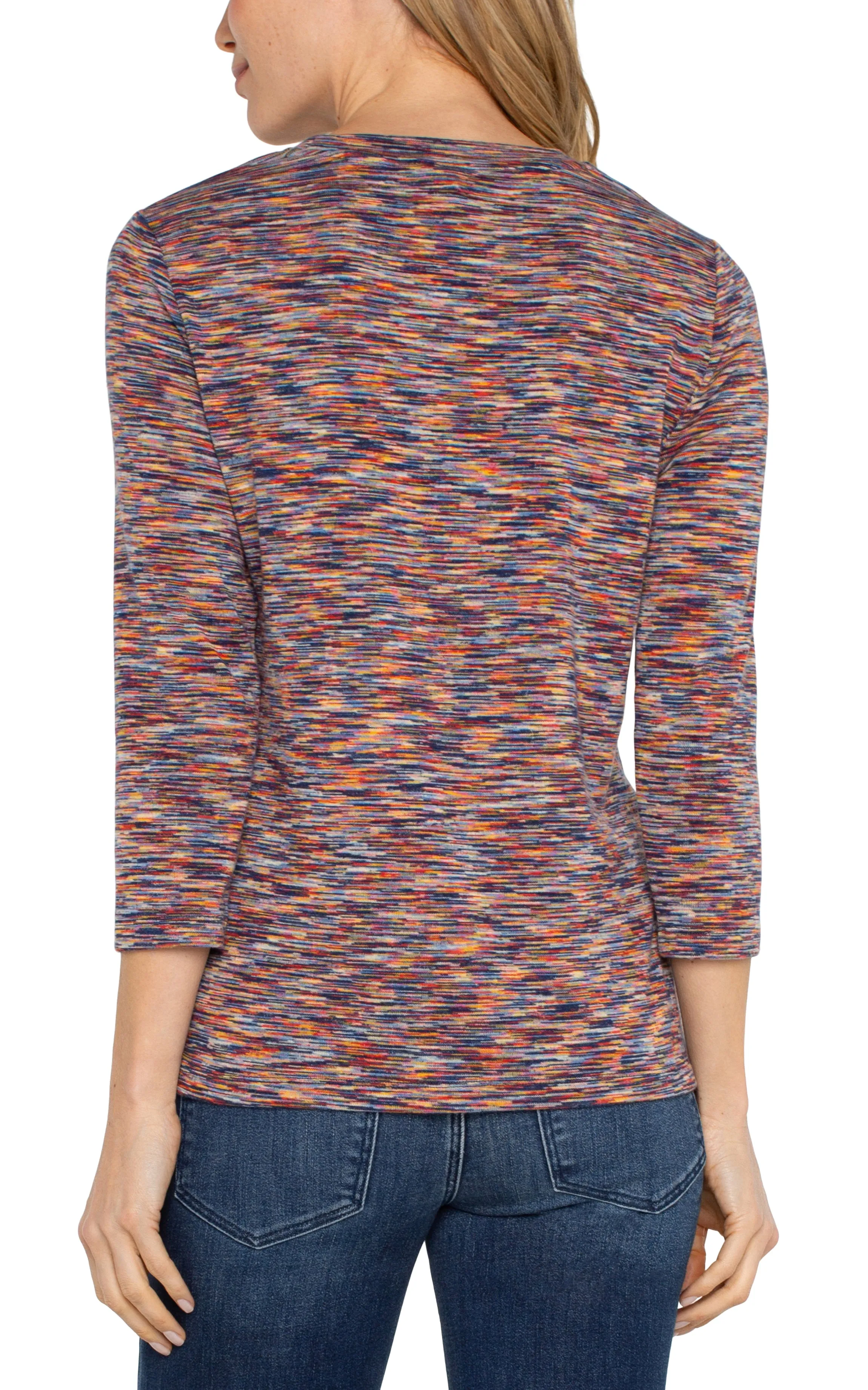 3/4 Sleeve Scoop Neck Knit Top with Asymmetrical Tie Detail
