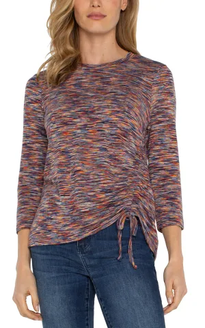 3/4 Sleeve Scoop Neck Knit Top with Asymmetrical Tie Detail