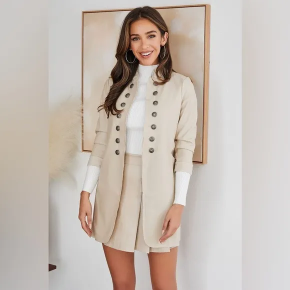 (516181-PU-BGE) WOMEN  PU SOLID SARGENT PEPPER JACKET