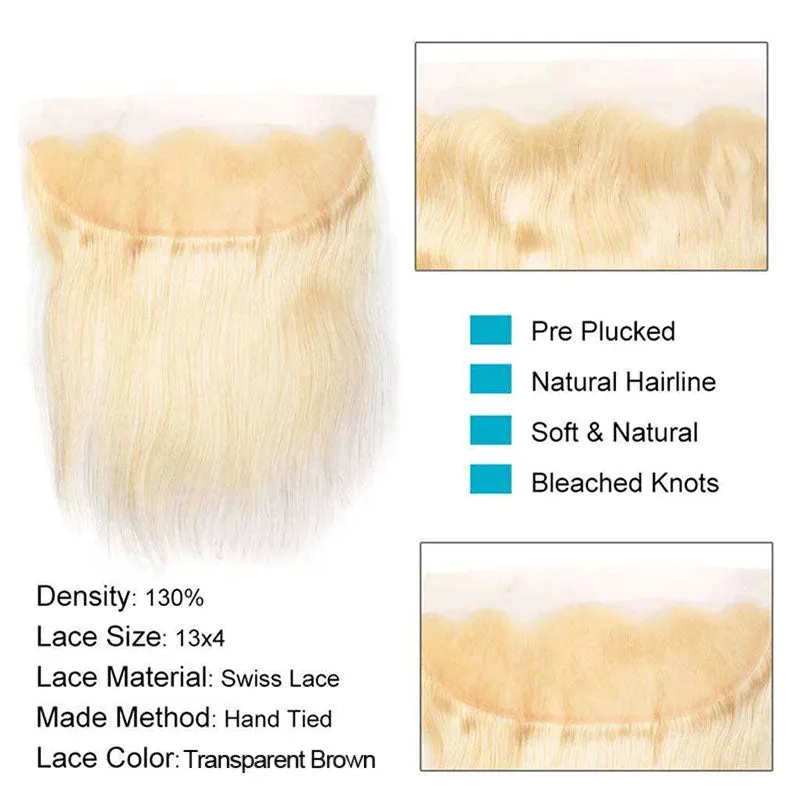 613 Honey Blonde Peruvian Straight Hair 3 Bundles With Frontal Human Hair