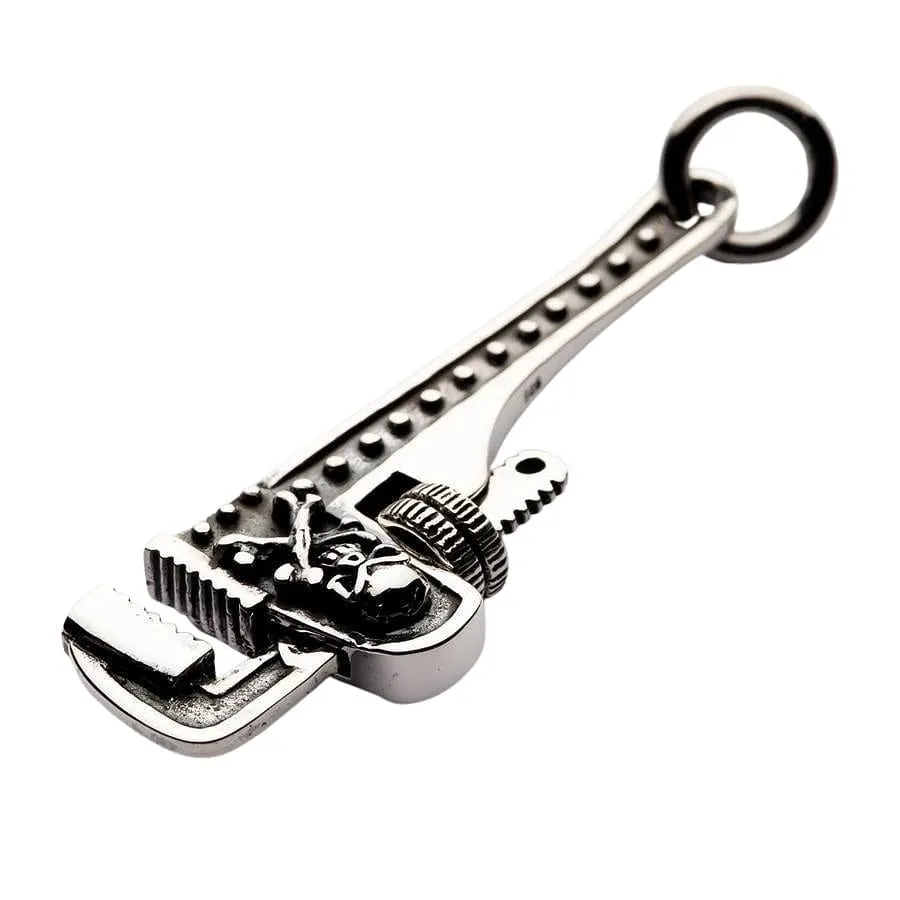 925 Sterling Silver Skull Wrench Pendant