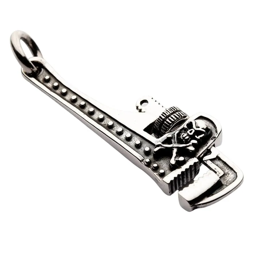 925 Sterling Silver Skull Wrench Pendant