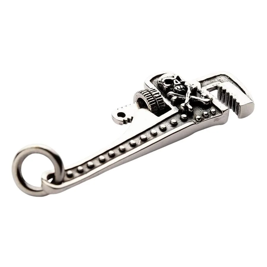 925 Sterling Silver Skull Wrench Pendant