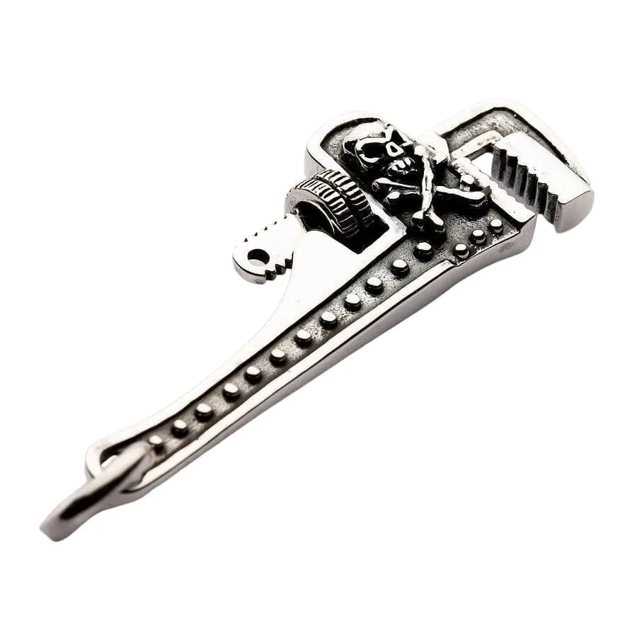 925 Sterling Silver Skull Wrench Pendant