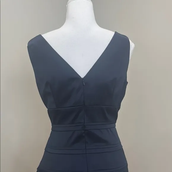American Living Navy Blue Pleated V-Neck Midi Cocktail Dress