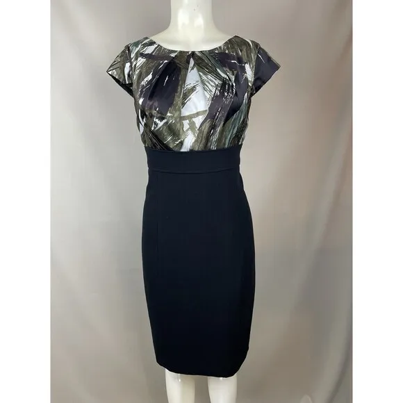 Ann Taylor Sheath Dress Size 8 Empire Waistline Camouflage Pleated Dark Academia
