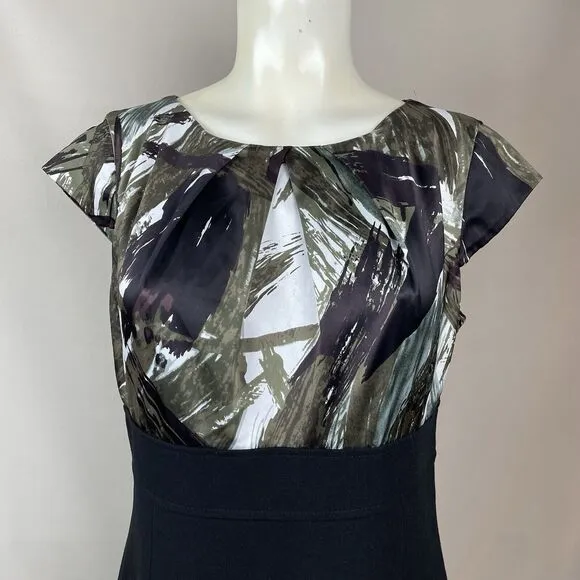 Ann Taylor Sheath Dress Size 8 Empire Waistline Camouflage Pleated Dark Academia