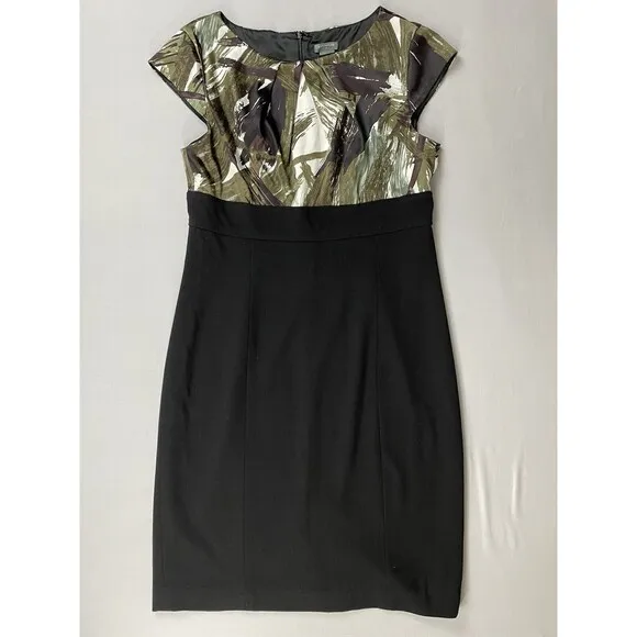 Ann Taylor Sheath Dress Size 8 Empire Waistline Camouflage Pleated Dark Academia