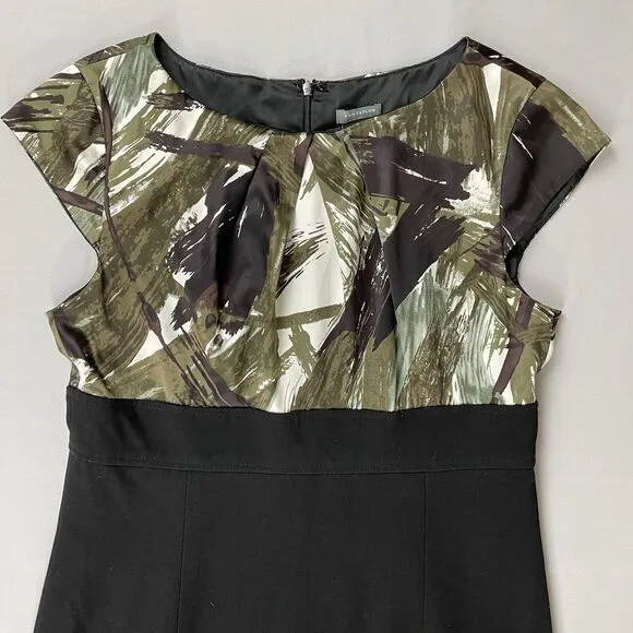 Ann Taylor Sheath Dress Size 8 Empire Waistline Camouflage Pleated Dark Academia