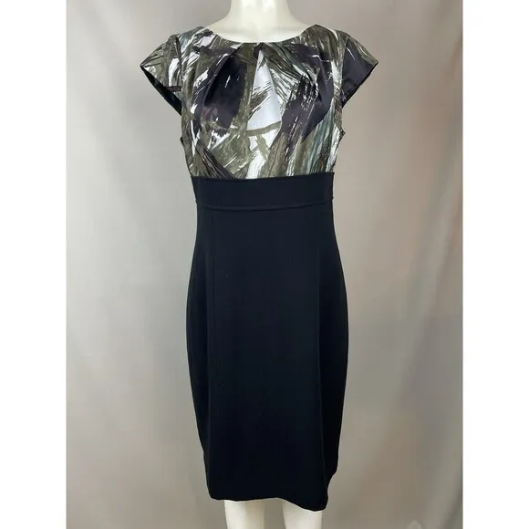 Ann Taylor Sheath Dress Size 8 Empire Waistline Camouflage Pleated Dark Academia
