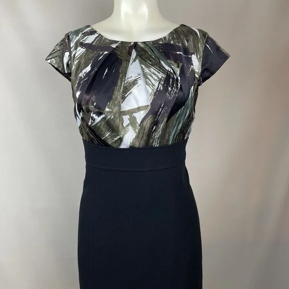 Ann Taylor Sheath Dress Size 8 Empire Waistline Camouflage Pleated Dark Academia