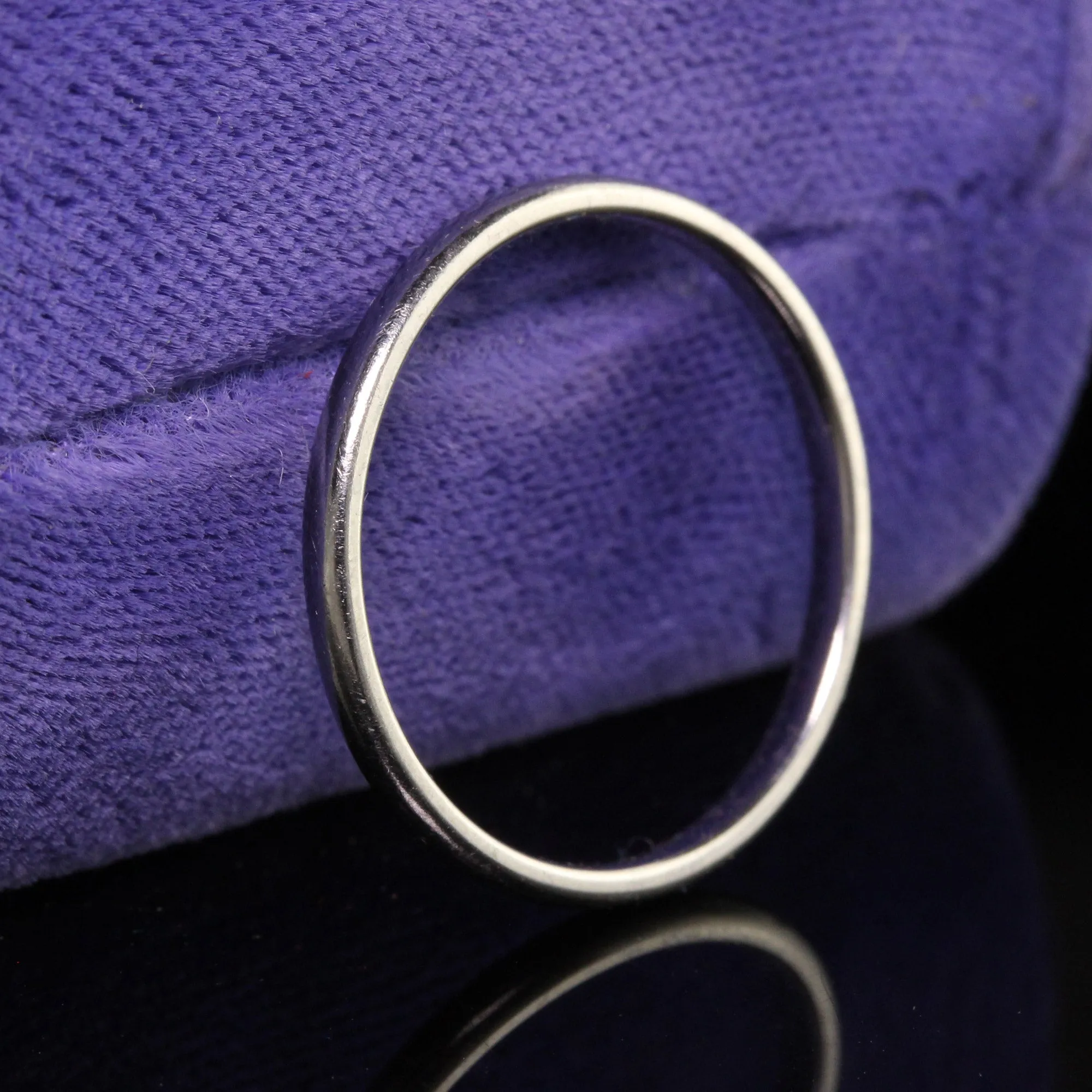 Antique Art Deco Platinum Classic Stackable Wedding Band - Size 6 3/4