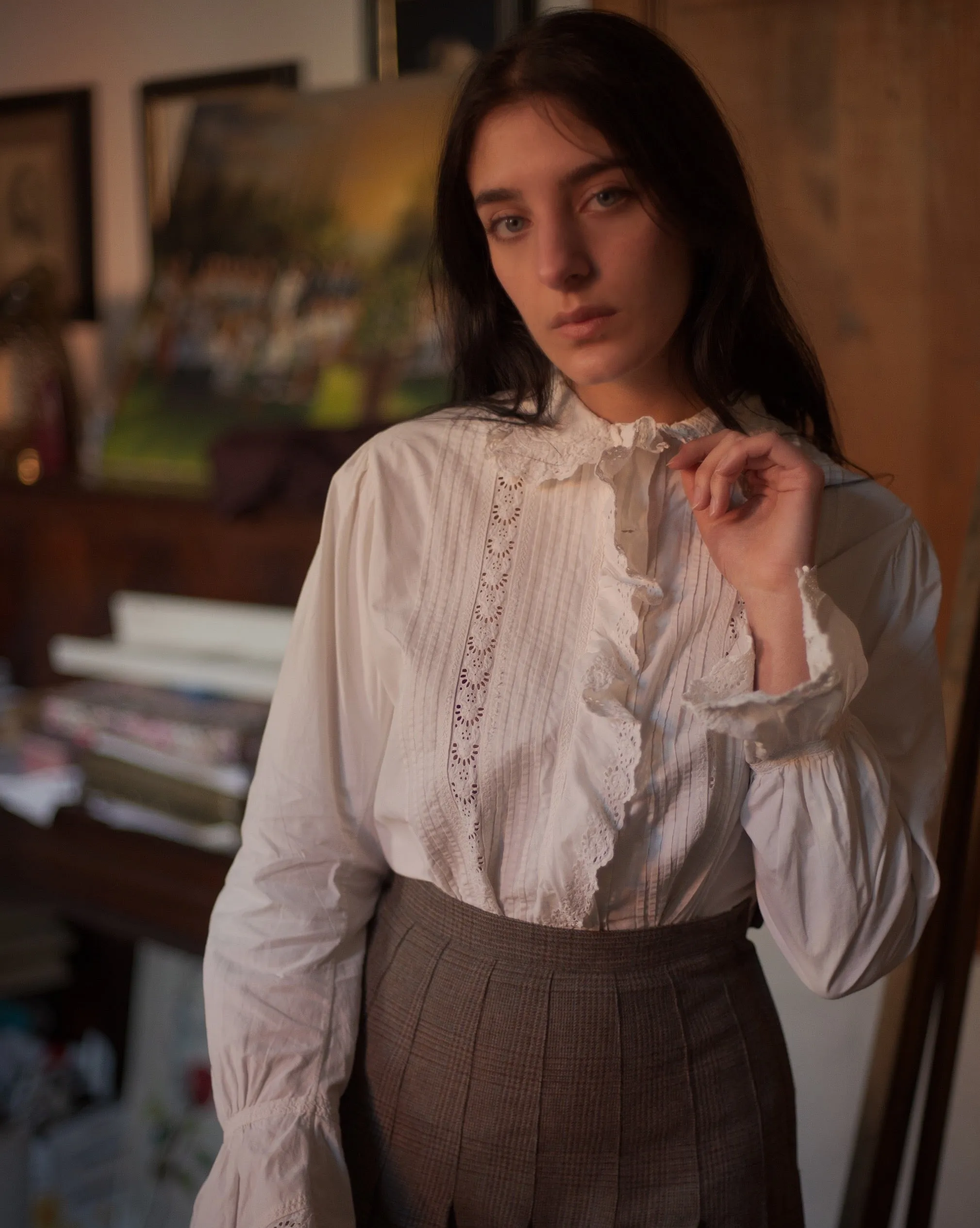 Antique cotton embroidered and cut work blouse