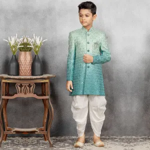 Aqua Blue Ombre Dhoti Indowestern Set For Boys