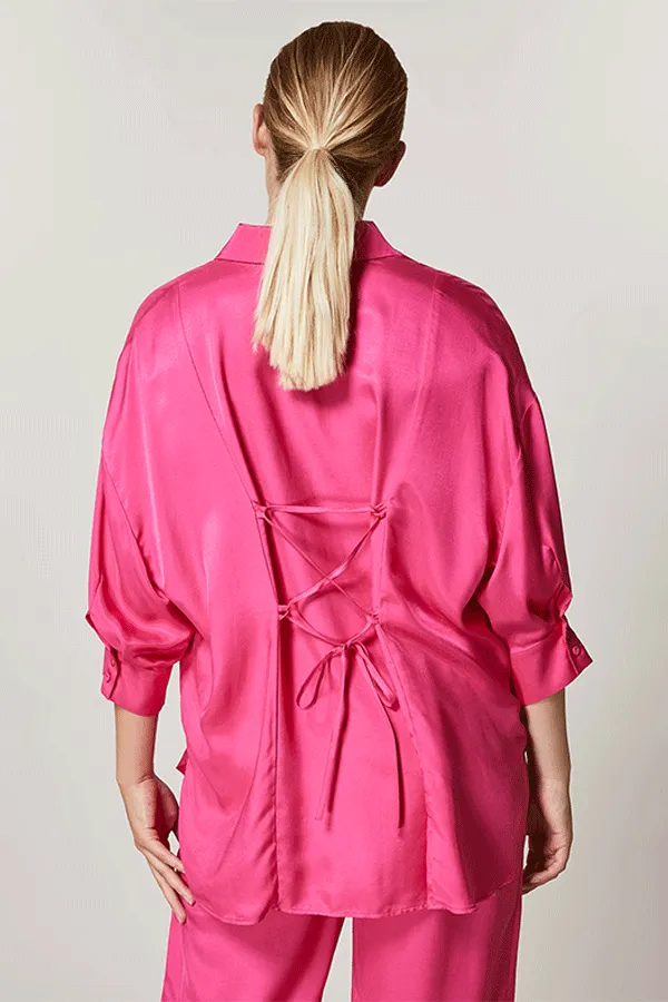BAMBU FLUID VISCOSE TWILL CRISS CROSS BACK TIE SHIRT