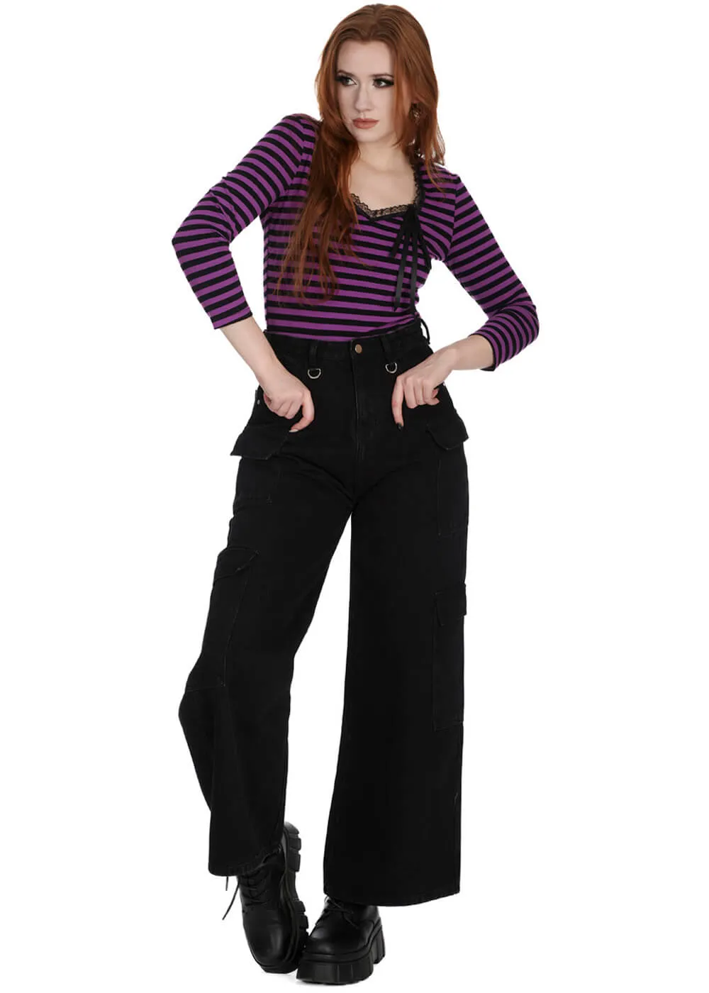 Banned Fade Into You Striped Top Black Violet