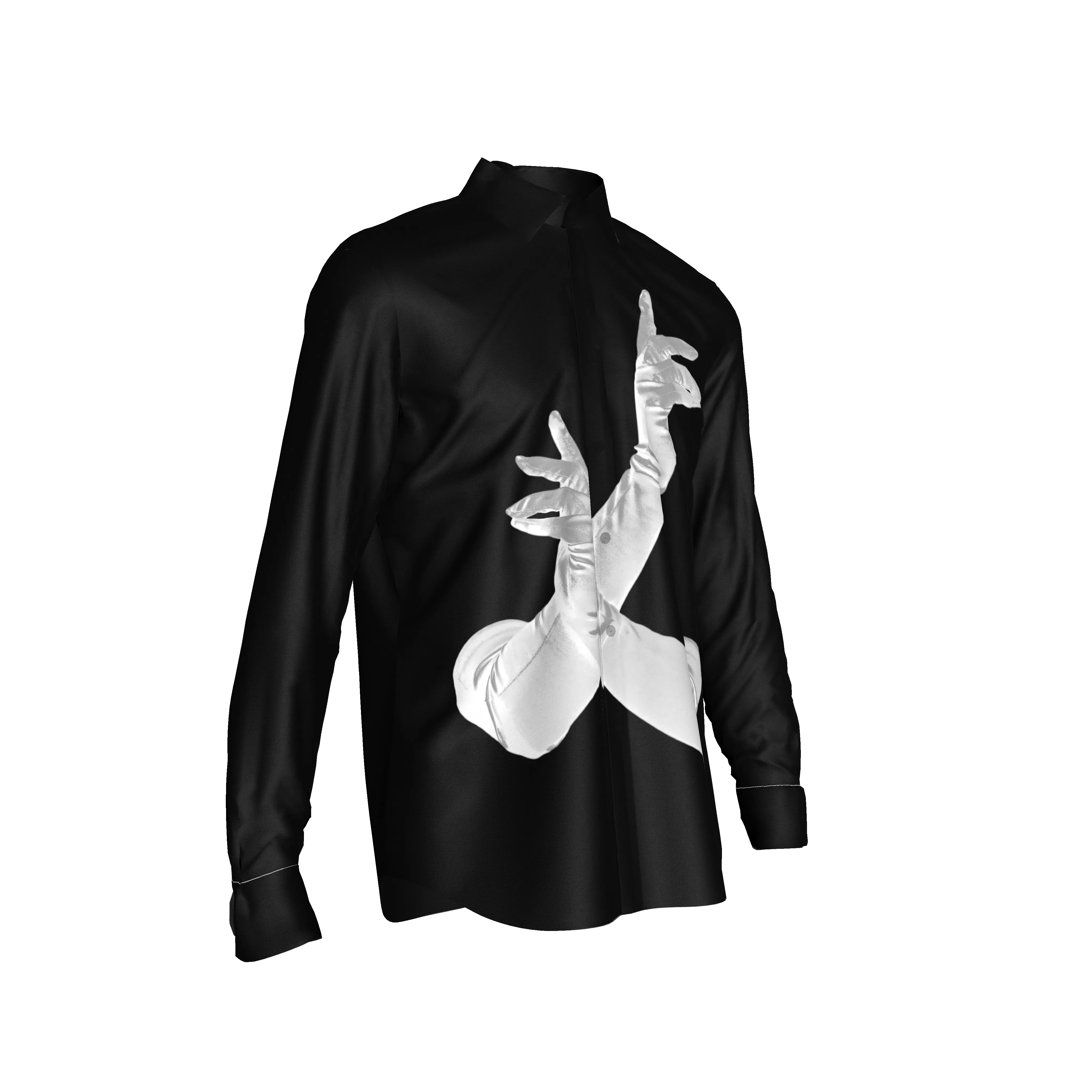 Black and White Gloved One Stretch Silk Button-Up