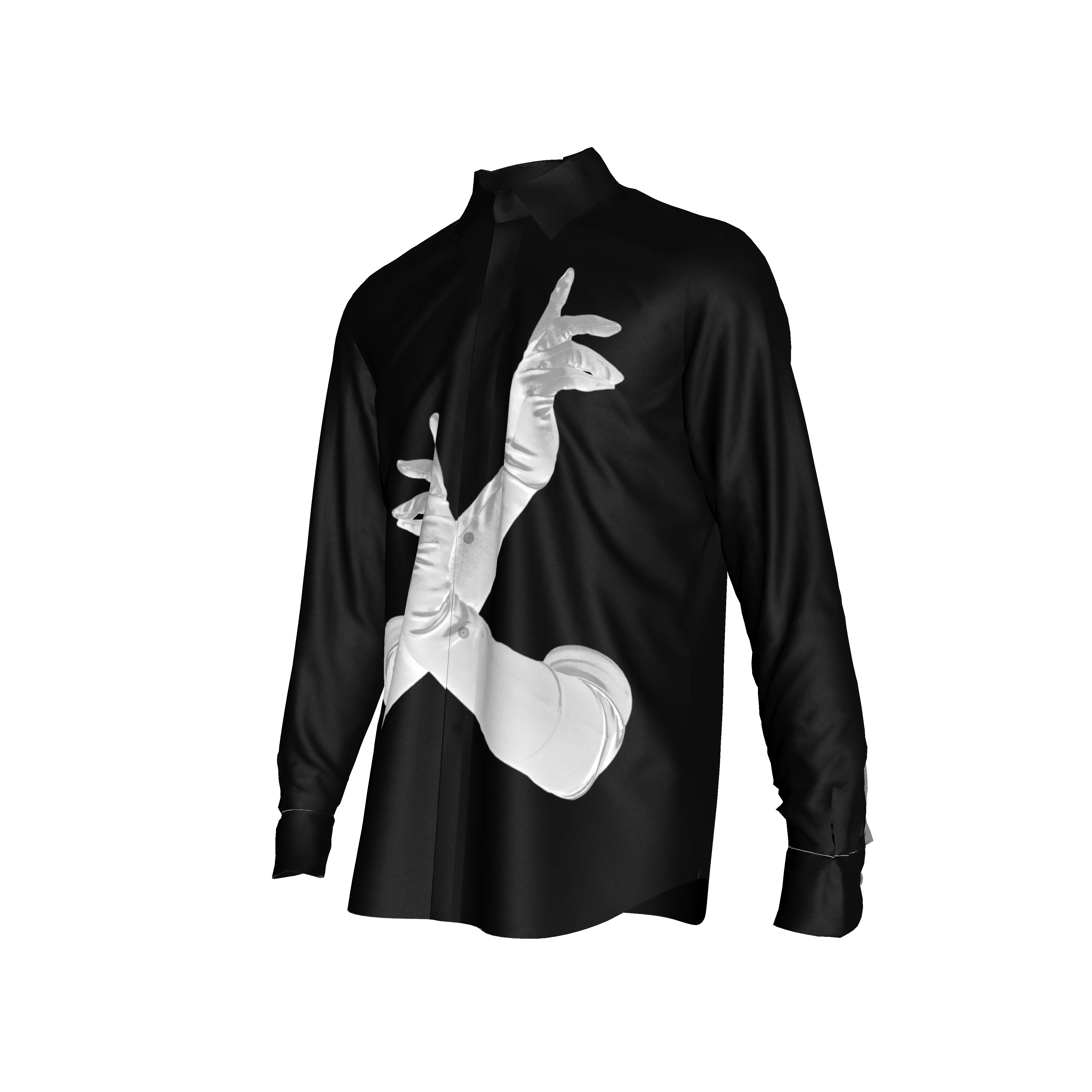 Black and White Gloved One Stretch Silk Button-Up