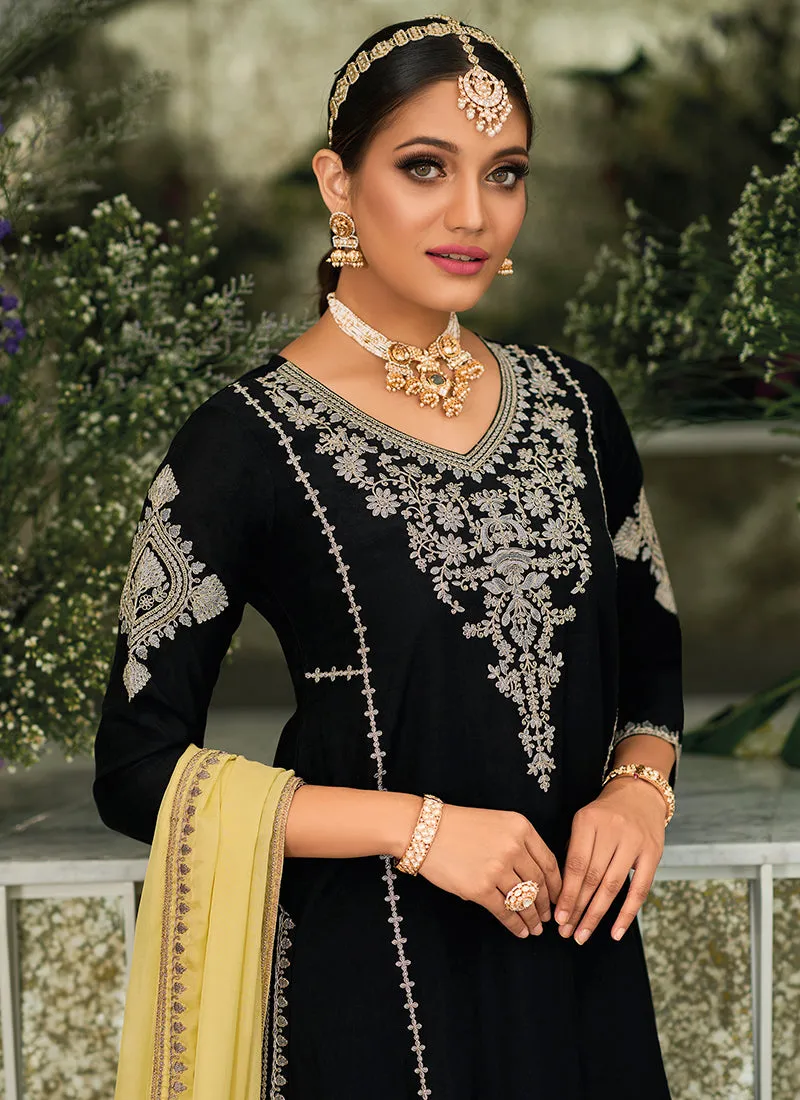 Black And Yellow Embroidery Traditional Salwar Kameez