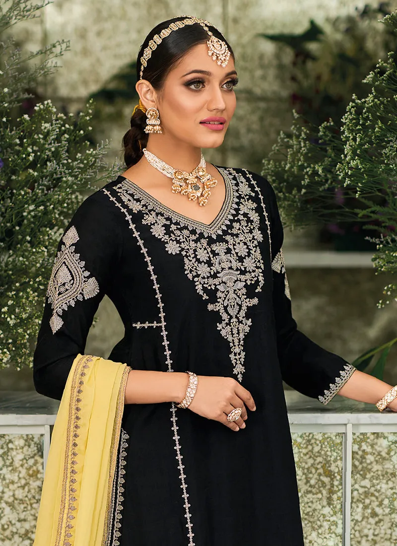 Black And Yellow Embroidery Traditional Salwar Kameez